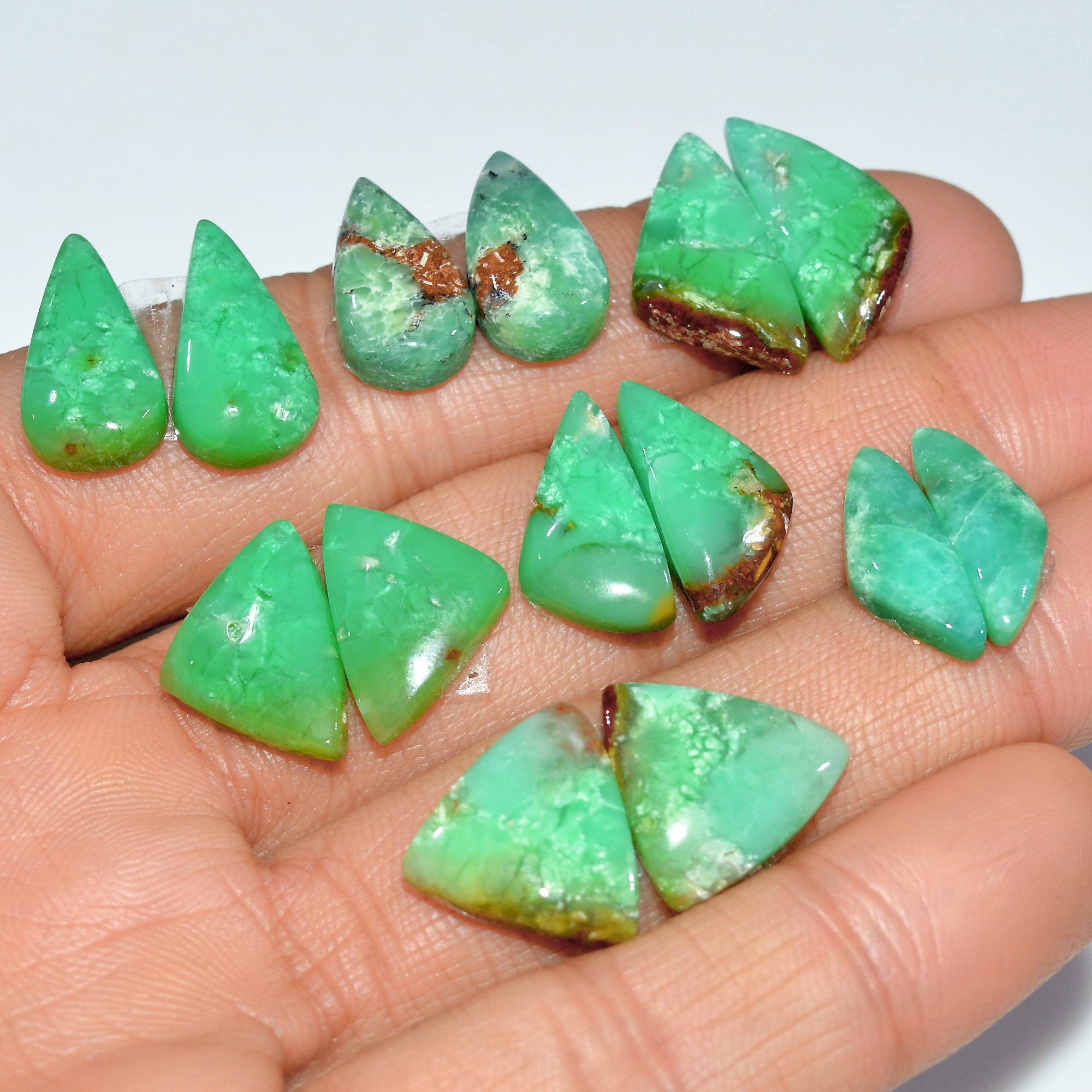 7 Pairs 84 Cts  Natural Chrysoprase Cabochon Gemstone Pairs Lot Dangle Drop Silver Earrings Matched Gemstone Pairs 19x915x10mm 17505