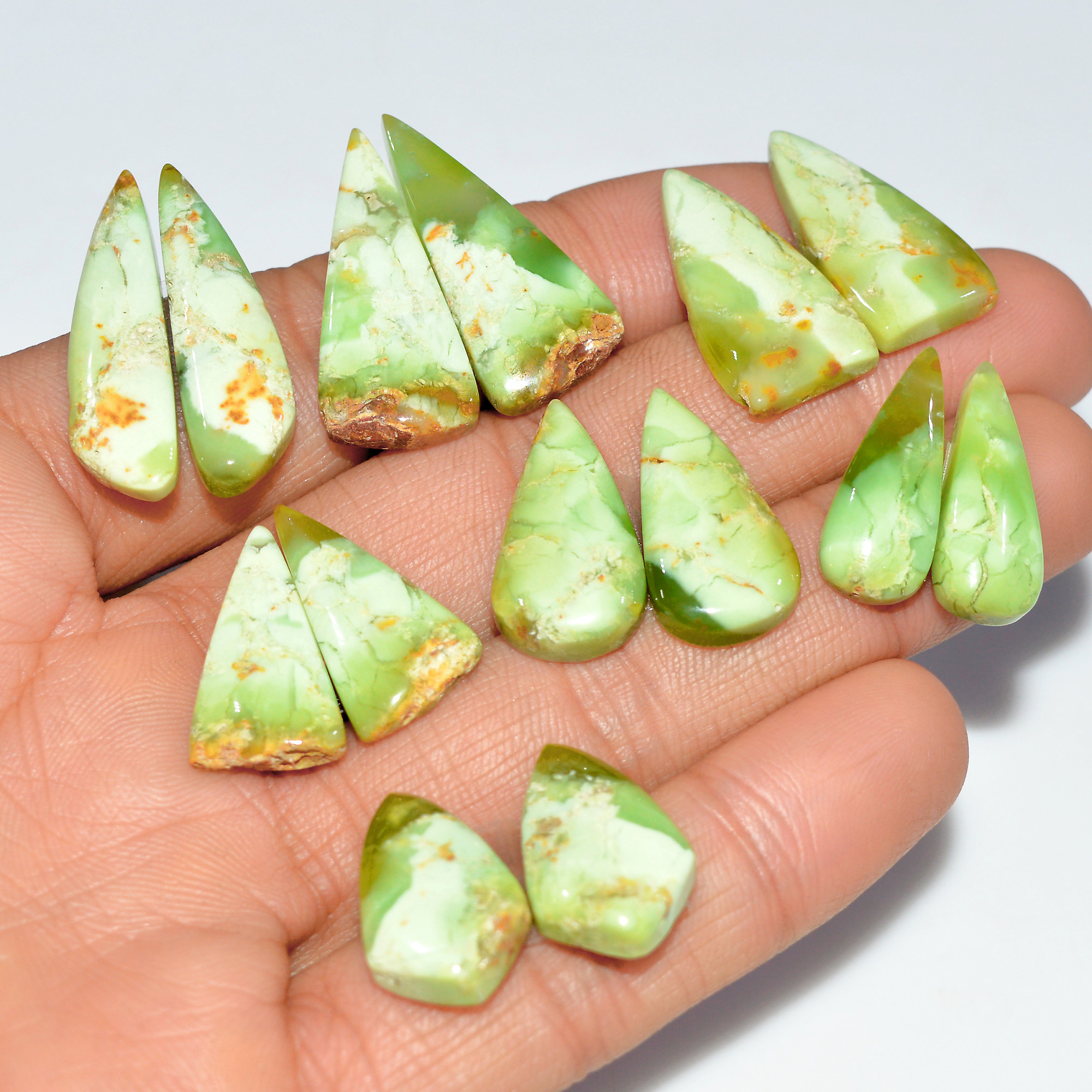 7 Pairs 141 Cts  Natural Chrysoprase Cabochon Gemstone Pairs Lot Dangle Drop Silver Earrings Matched Gemstone Pairs 29x8 19x10mm 17506