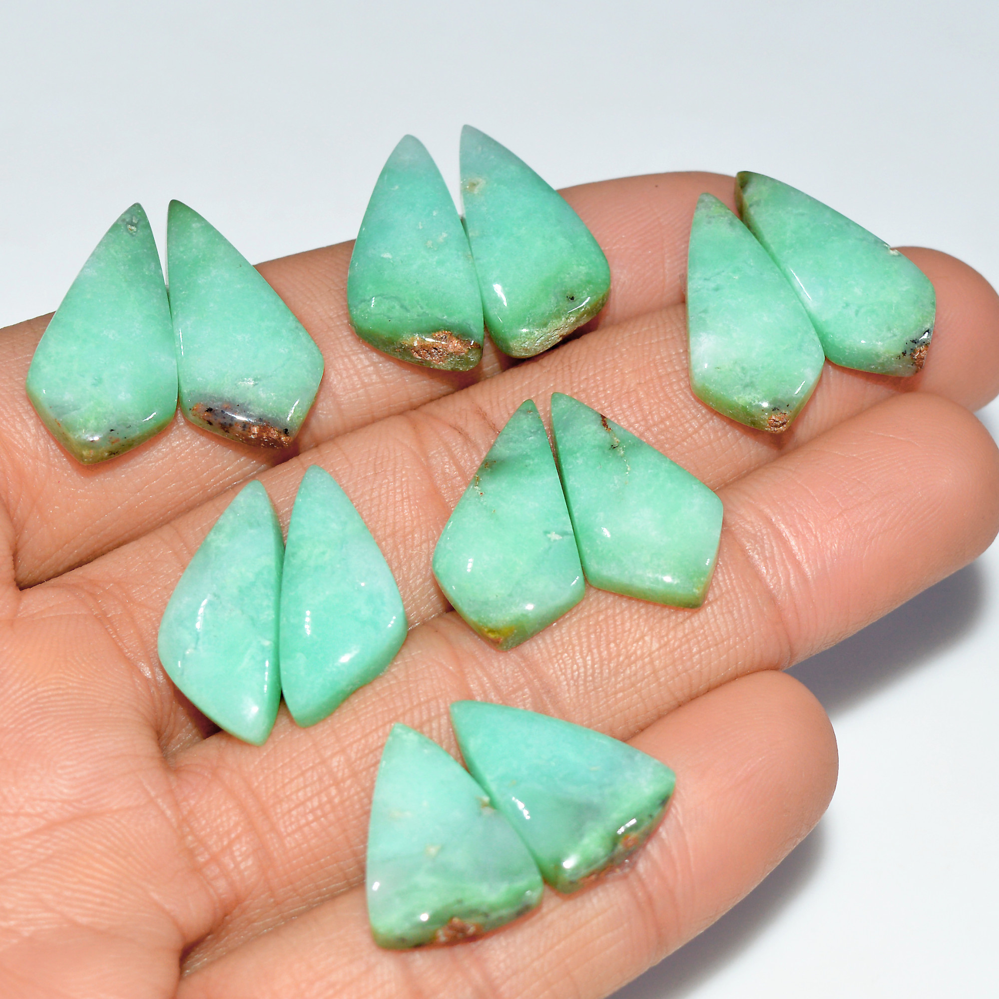 6 Pairs 115 Cts  Natural Chrysoprase Cabochon Gemstone Pairs Lot Dangle Drop Silver Earrings Matched Gemstone Pairs 24x10 18x11mm 17509