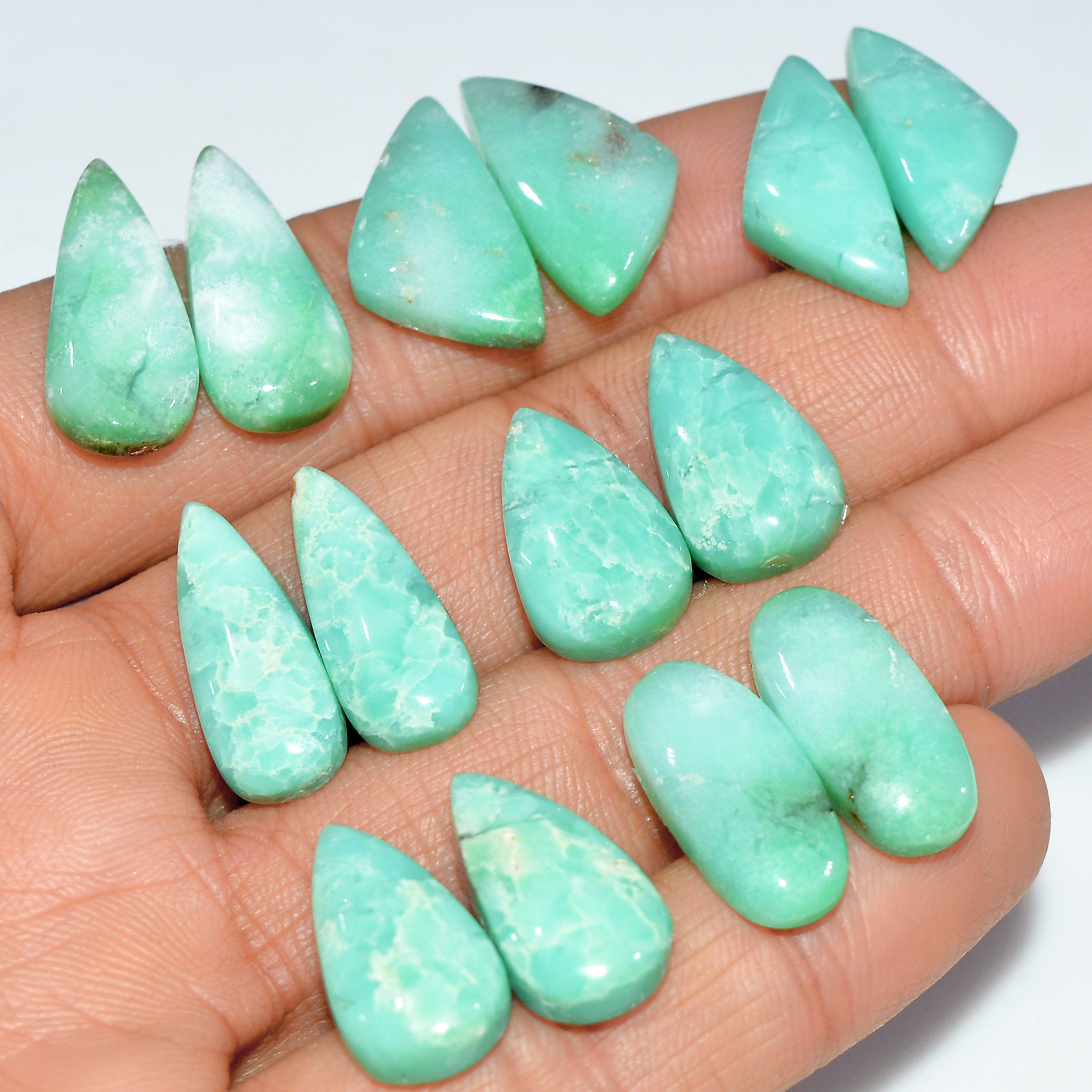 7 Pairs 117 Cts Natural Chrysoprase Cabochon Loose Gemstone Lot Mixed Shapes Sizes Healing Crystal For Jewelry Making 20x10 16x10mm 17517