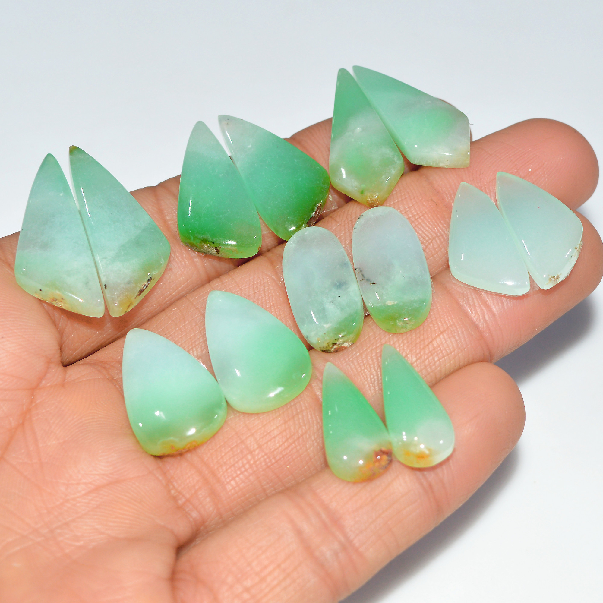 7 Pairs 137 Cts Natural Chrysoprase Cabochon Loose Gemstone Lot Mixed Shapes Sizes Healing Crystal For Jewelry Making 28x10 20x8mm 17519