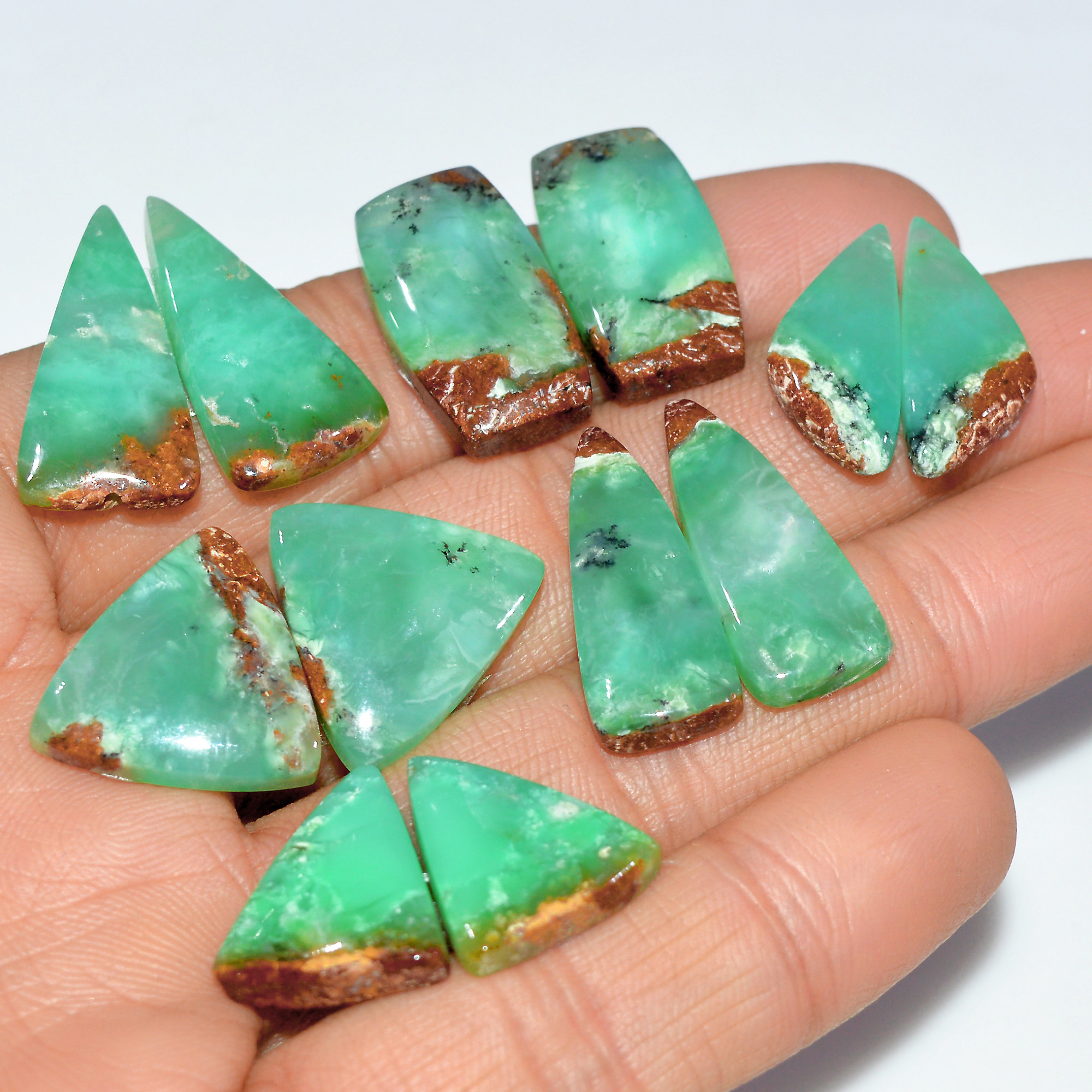 6 Pairs 137 Cts Natural Chrysoprase Cabochon Loose Gemstone Lot Mixed Shapes Sizes Healing Crystal For Jewelry Making 24x10 20x9mm 17520