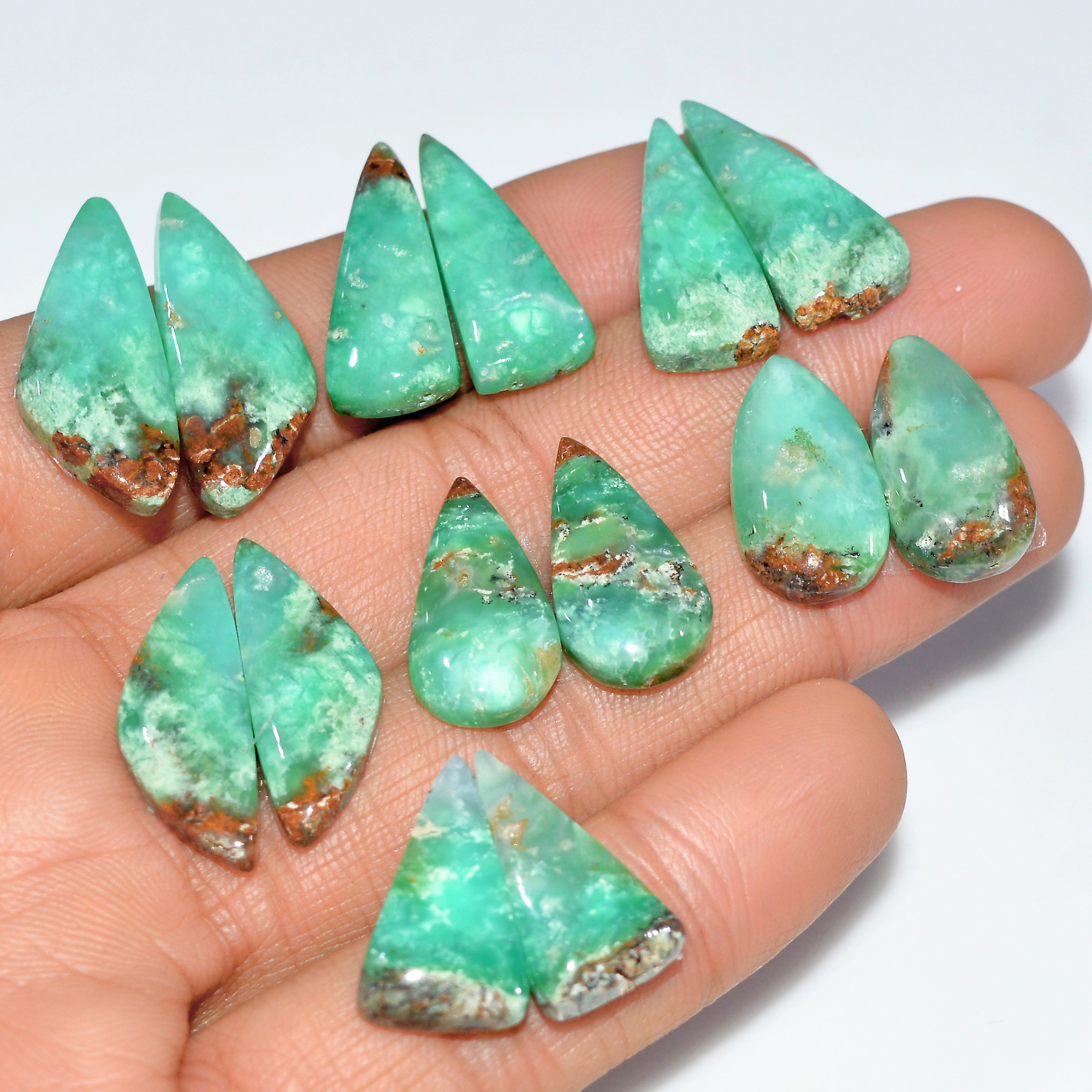 7 Pairs 131 Cts Natural Chrysoprase Cabochon Loose Gemstone Lot Mixed Shapes Sizes Healing Crystal For Jewelry Making 25x10 19x10mm 17521