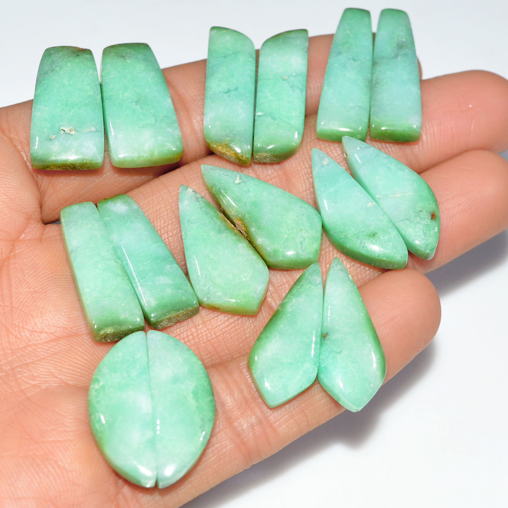 8 Pairs 194 Cts Natural Chrysoprase Cabochon Loose Gemstone Lot Mixed Shapes Sizes Healing Crystal For Jewelry Making 28x8 22x10mm 17522