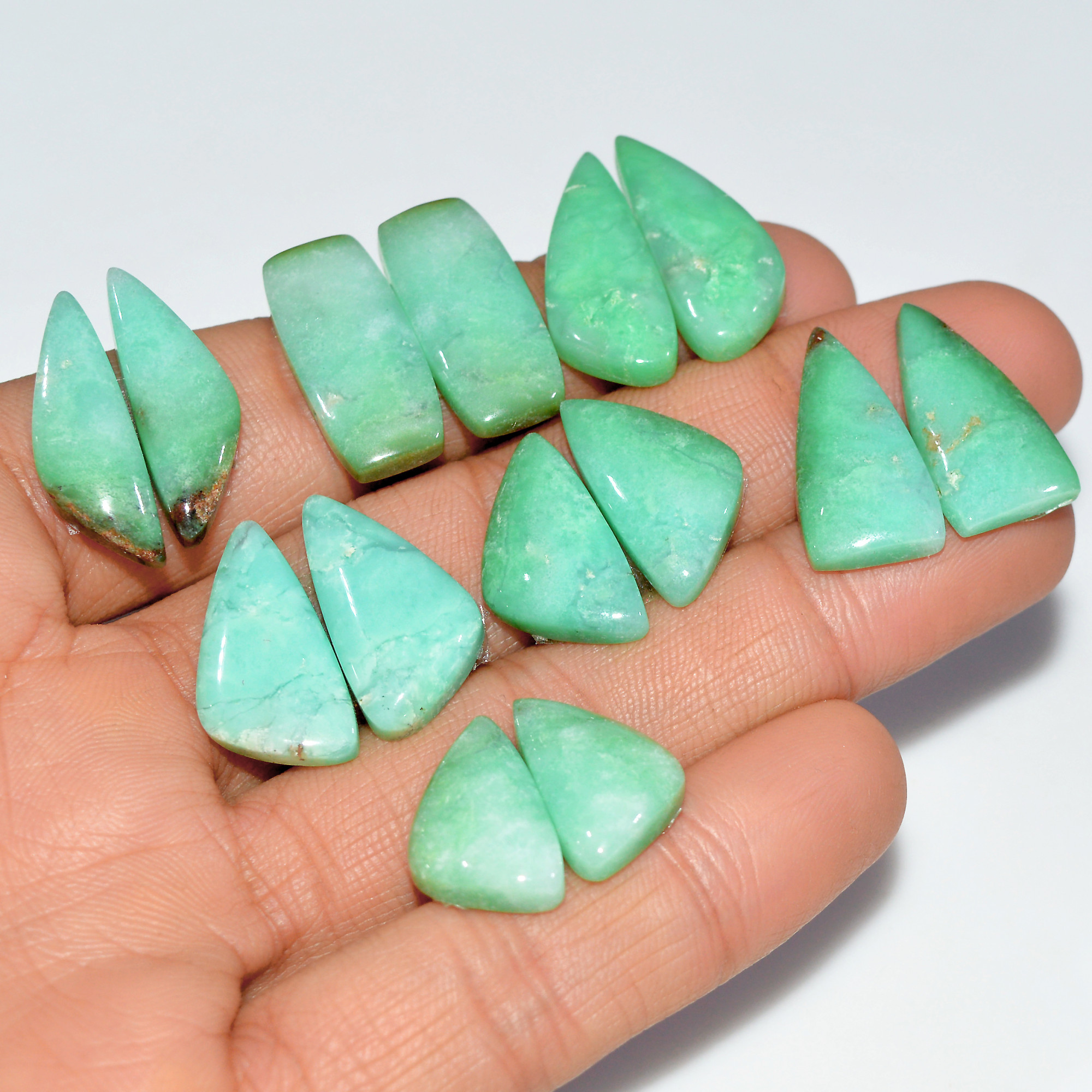 7 Pairs 131 Cts Natural Chrysoprase Cabochon Loose Gemstone Lot Mixed Shapes Sizes Healing Crystal For Jewelry Making 24x11 16x10mm 17523