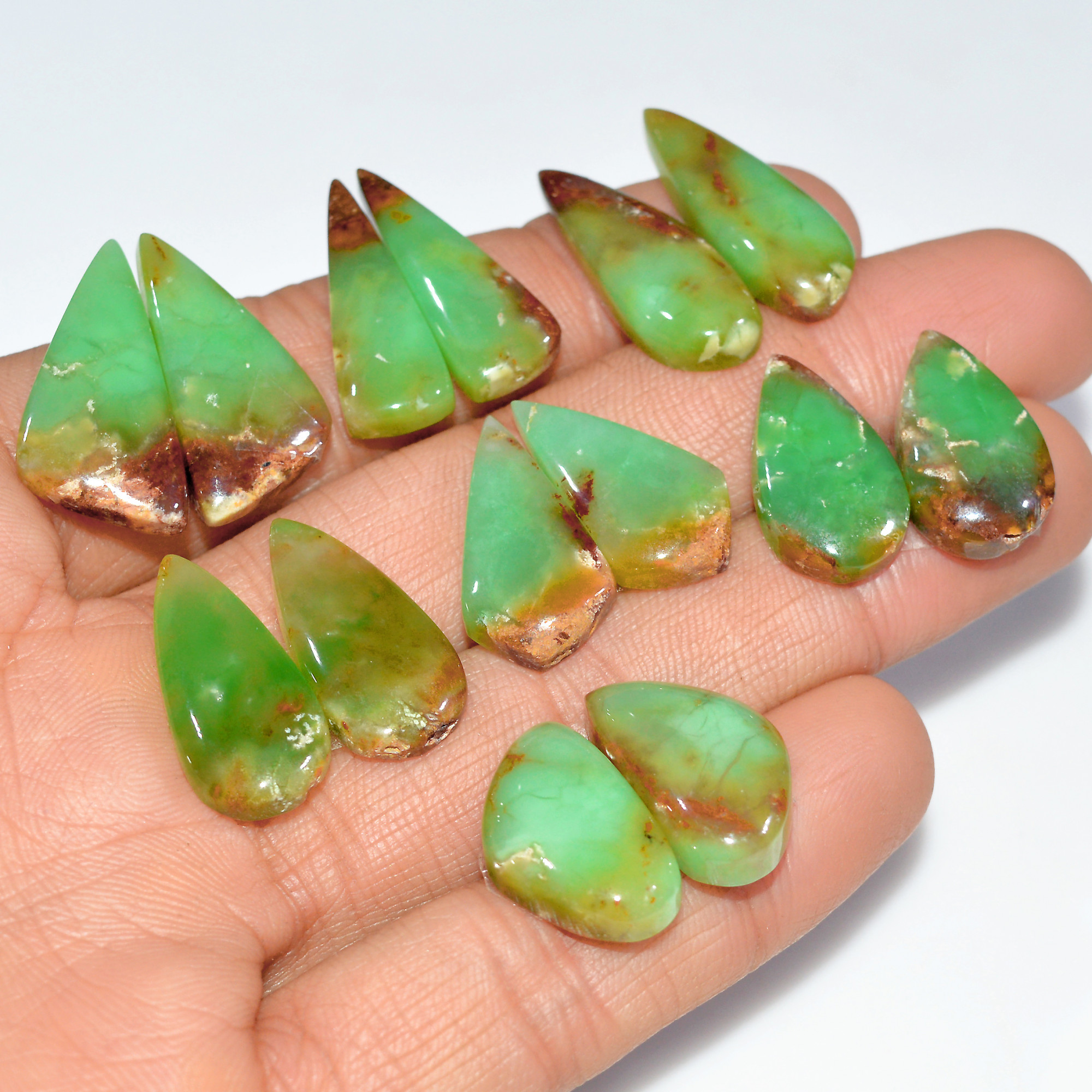 7 Pairs 137 Cts Natural Chrysoprase Cabochon Loose Gemstone Lot Mixed Shapes Sizes Healing Crystal For Jewelry Making 24x10 20x10mm 17525