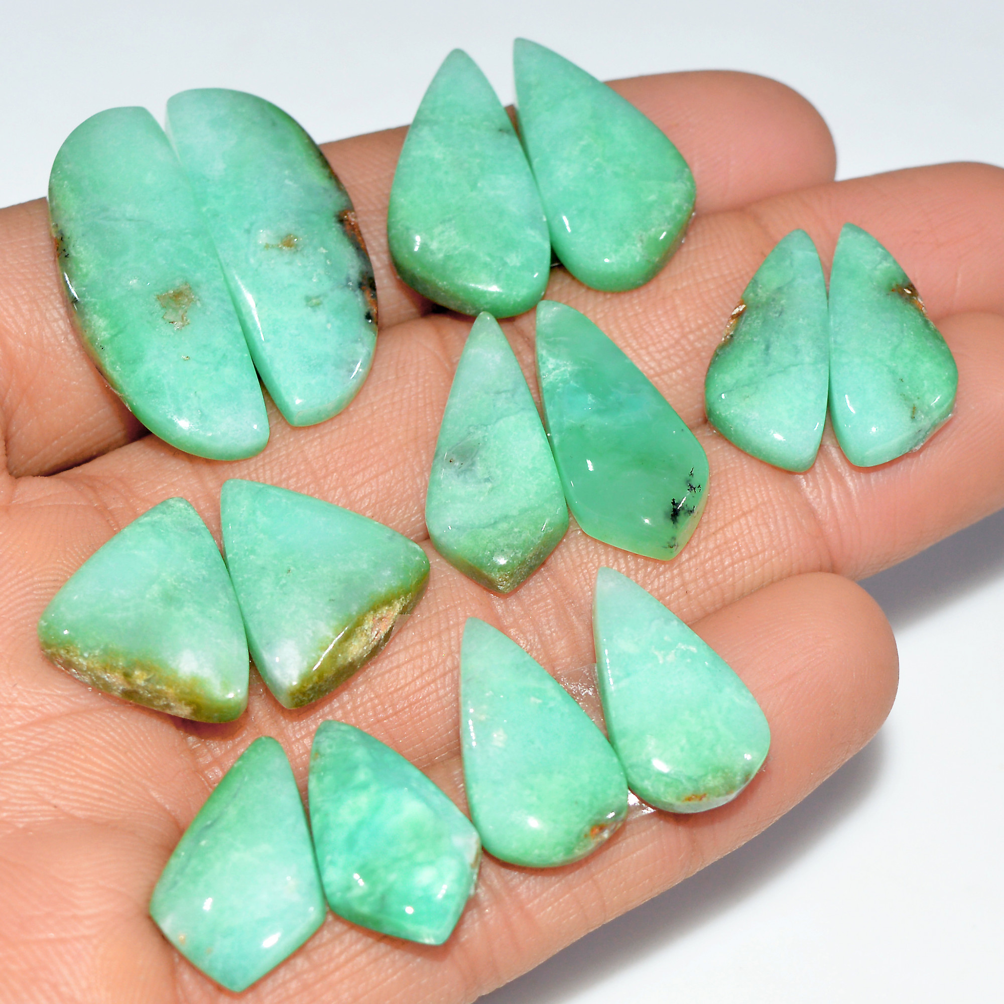 7 Pairs 149 Cts Natural Chrysoprase Cabochon Loose Gemstone Lot Mixed Shapes Sizes Healing Crystal For Jewelry Making 30x10 20x14mm 17529