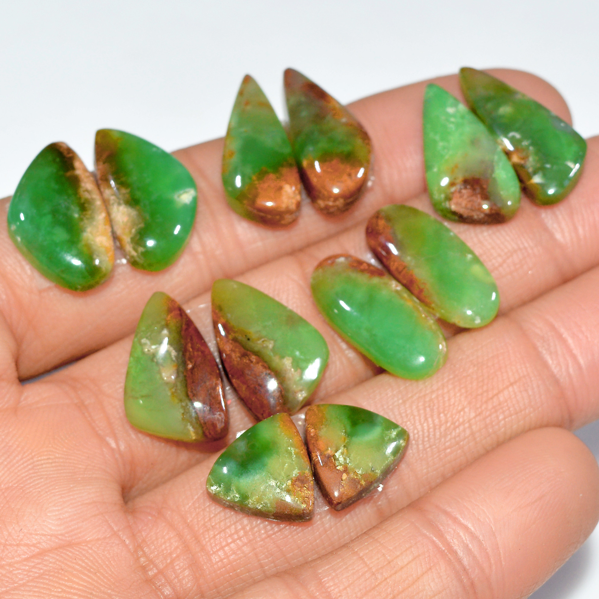 6 Pairs 81 Cts Natural Chrysoprase Cabochon Loose Gemstone Lot Mixed Shapes Sizes Healing Crystal For Jewelry Making 20x8 10x10mm 17530