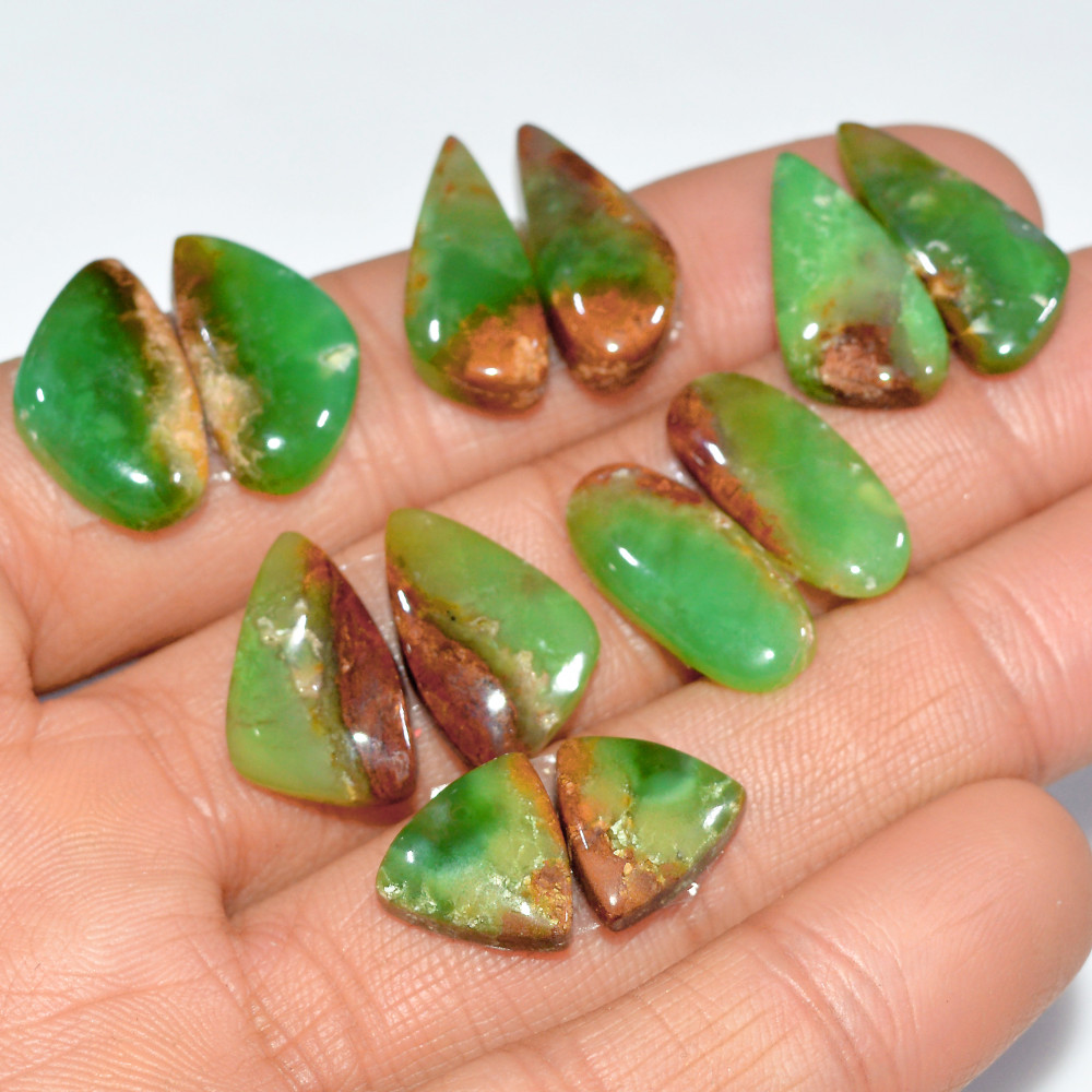 Image of 6 Pairs 81 Cts Natural Chrysoprase Cabochon Loose Gemstone Lot Mixed Shapes Sizes Healing Crystal For Jewelry Making 20x8 10x10mm #17530