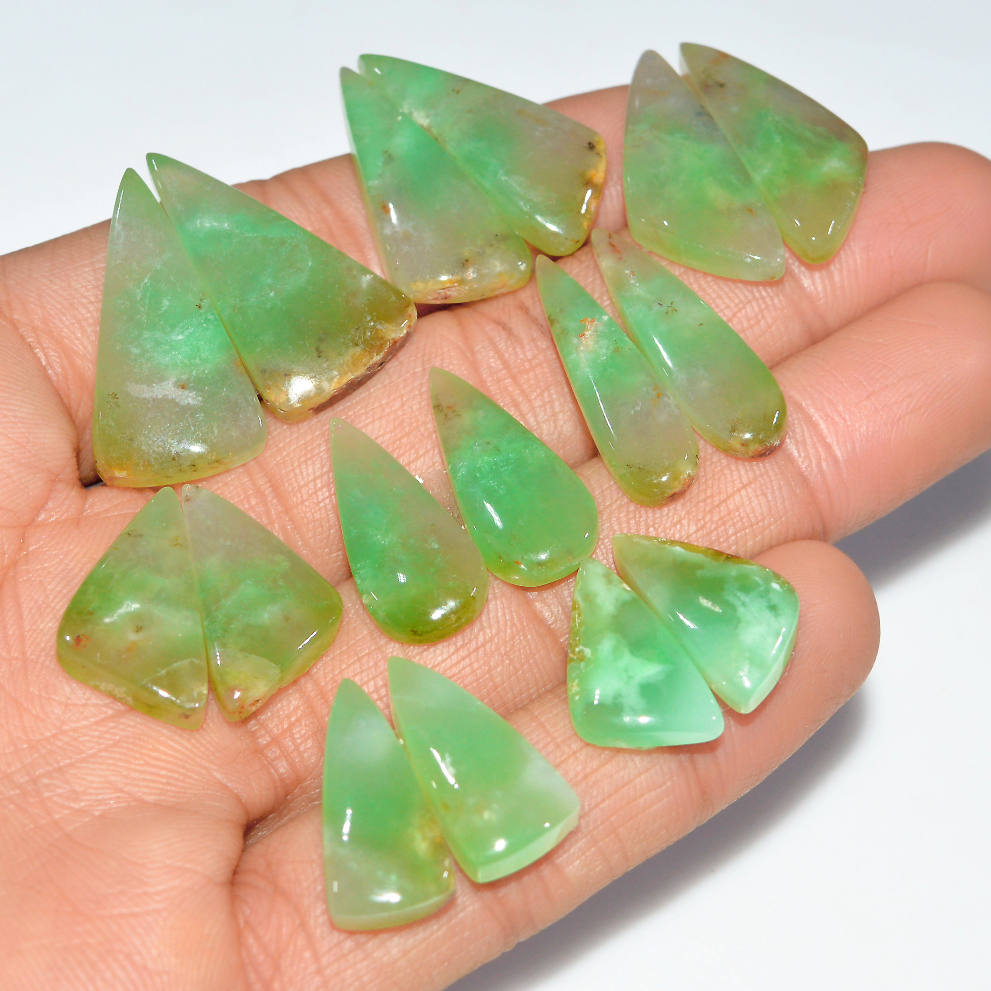 8 Pairs 154 Cts Natural Chrysoprase Cabochon Loose Gemstone Lot Mixed Shapes Sizes Healing Crystal For Jewelry Making 26x14 16x10mm 17533