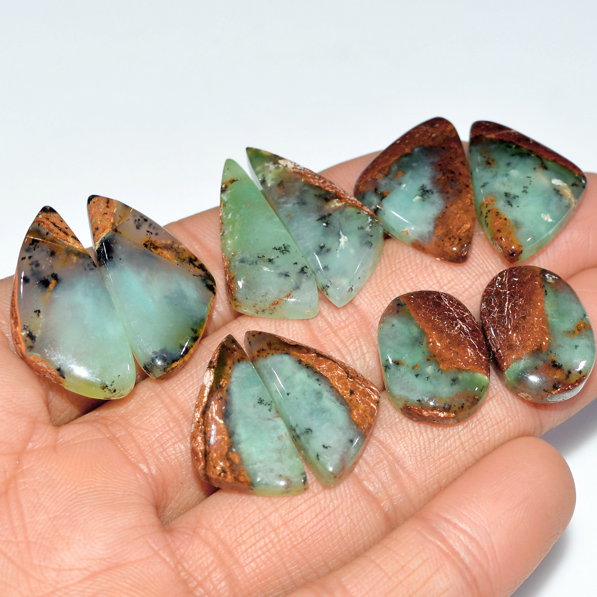 5 Pairs 138 Cts Natural Chrysoprase Cabochon Loose Gemstone Lot Mixed Shapes Sizes Healing Crystal For Jewelry Making 26x10 17x11mm 17536
