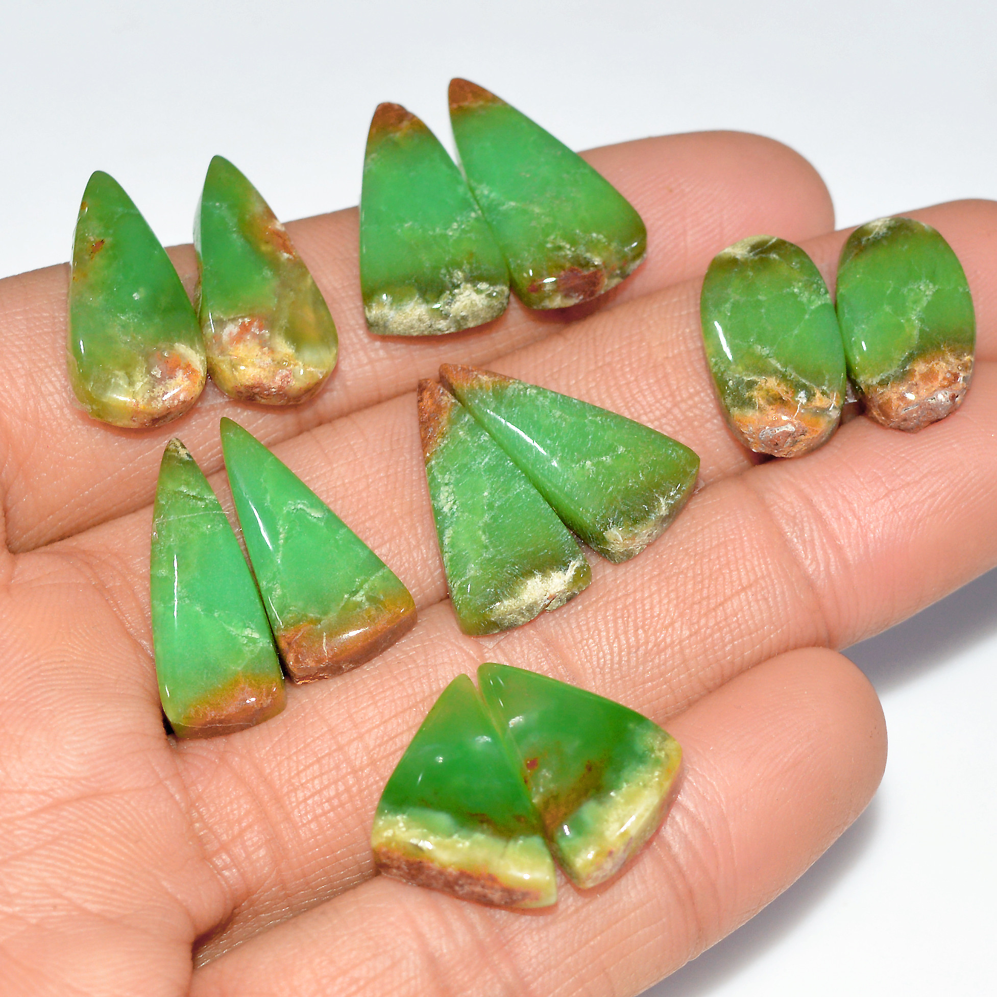 6 Pairs 106 Cts Natural Chrysoprase Cabochon Loose Gemstone Lot Craft Supplies For Silver Jewelry Making For Women 21x10 15x9 mm 17537