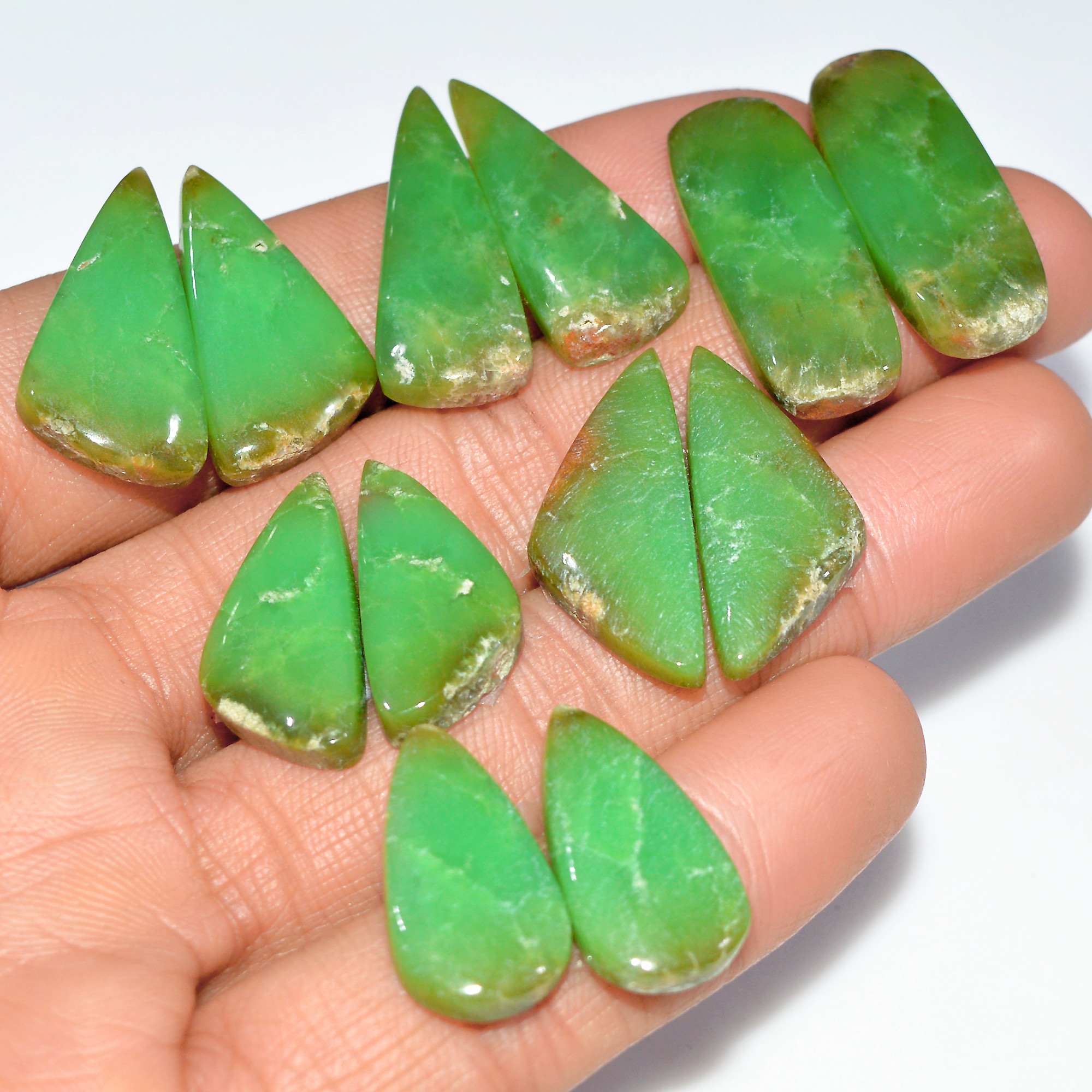 6 Pairs 146 Cts Natural Chrysoprase Cabochon Loose Gemstone Lot Craft Supplies For Silver Jewelry Making For Women 29x10 20x10mm 17539