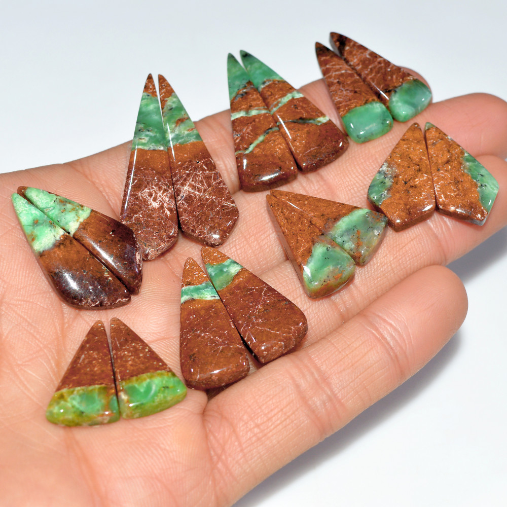 Image of 8 Pairs 191 Cts Natural Chrysoprase Cabochon Loose Gemstone Lot Craft Supplies For Silver Jewelry Making For Women 40x10 24x10mm #17540