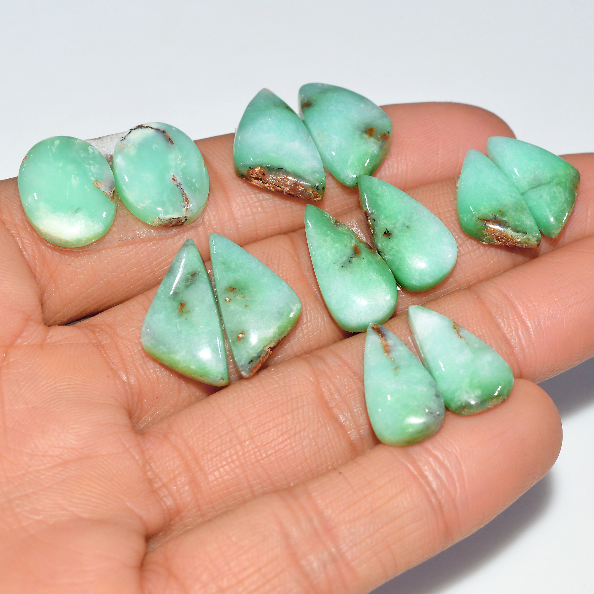 6 Pairs 95 Cts Natural Chrysoprase Cabochon Loose Gemstone Lot Craft Supplies For Silver Jewelry Making For Women 20x10 15x9mm 17542
