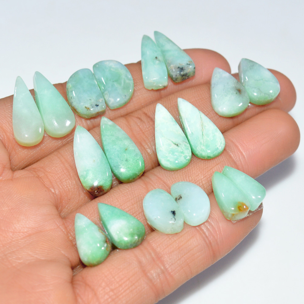 Image of 9 Pairs 117 Cts Natural Chrysoprase Cabochon Loose Gemstone Lot Craft Supplies For Silver Jewelry Making For Women 20x5 13x6mm #17543