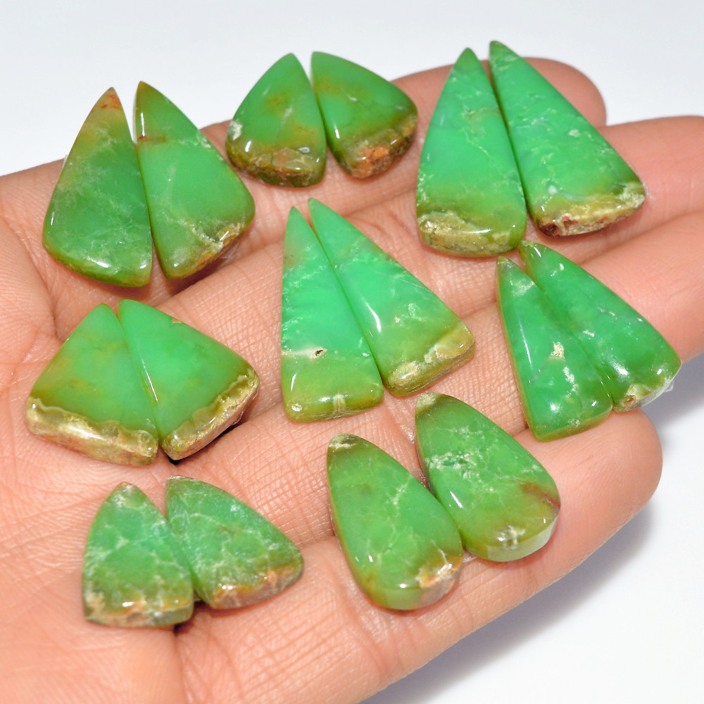Image of 8 Pairs 165 Cts Natural Chrysoprase Cabochon Loose Gemstone Lot Craft Supplies For Silver Jewelry Making For Women 30x11 16x10mm #17544