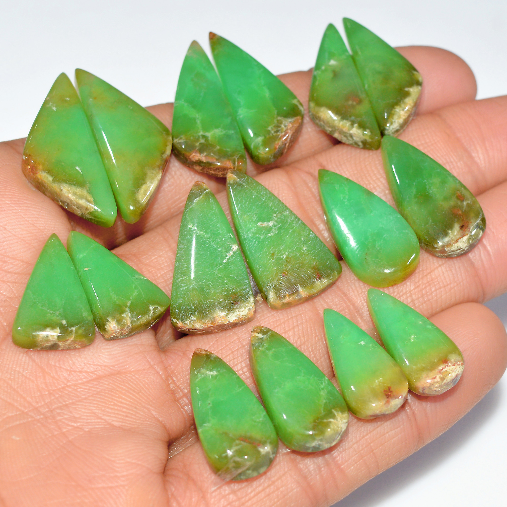 8 Pairs 161 Cts Natural Chrysoprase Cabochon Loose Gemstone Lot Craft Supplies For Silver Jewelry Making For Women 28x10 19x10mm 17545