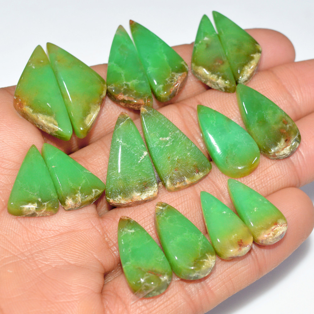 Image of 8 Pairs 161 Cts Natural Chrysoprase Cabochon Loose Gemstone Lot Craft Supplies For Silver Jewelry Making For Women 28x10 19x10mm #17545