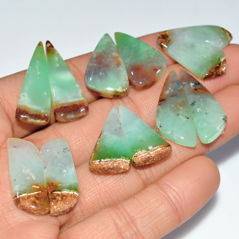 Image of 6 Pairs 162 Cts Natural Chrysoprase Cabochon Loose Gemstone Lot Craft Supplies For Silver Jewelry Making For Women 29x10 24x14mm #17547