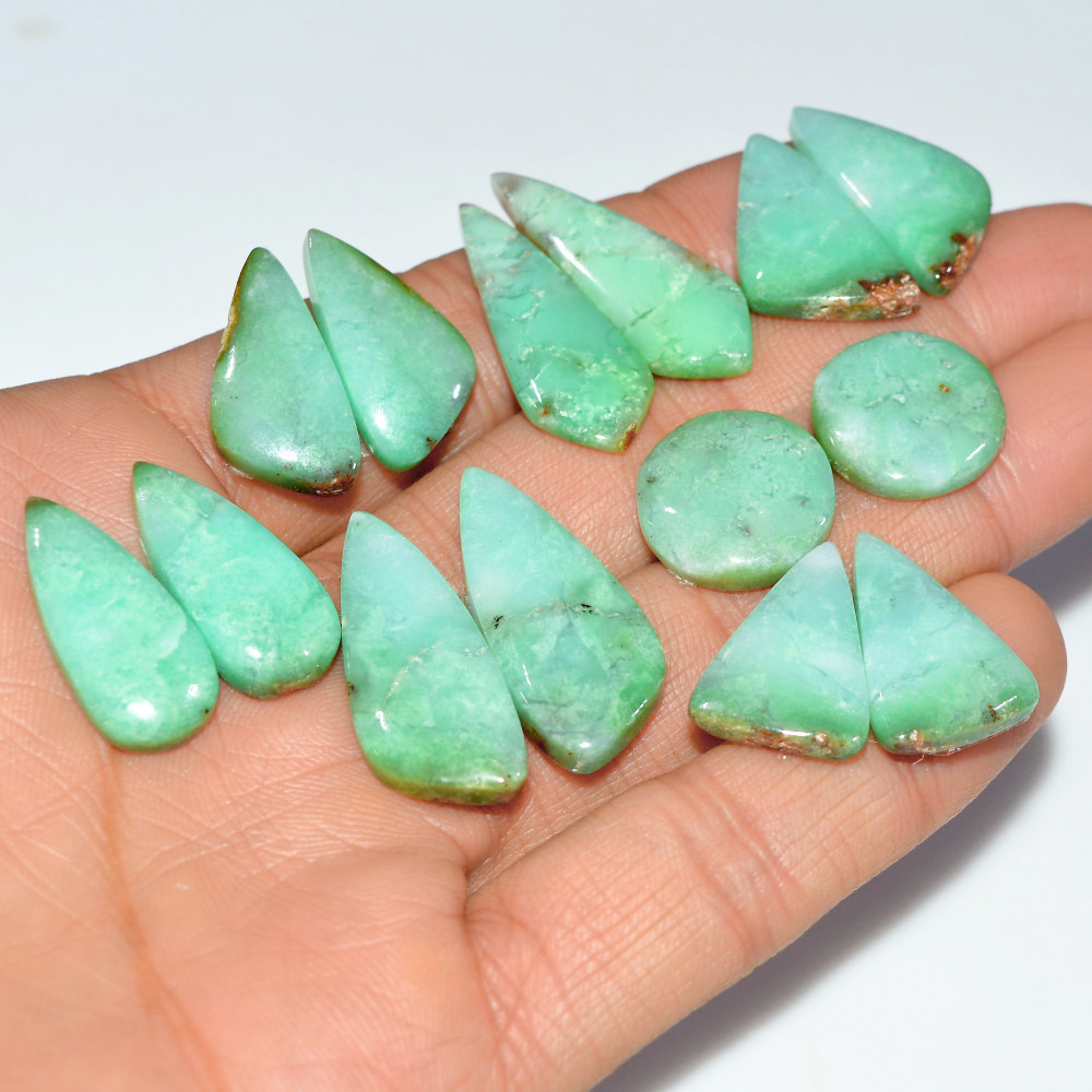 Image of 7 Pairs 154 Cts Natural Chrysoprase Cabochon Loose Gemstone Lot Craft Supplies For Silver Jewelry Making For Women 30x10 15x15mm #17548