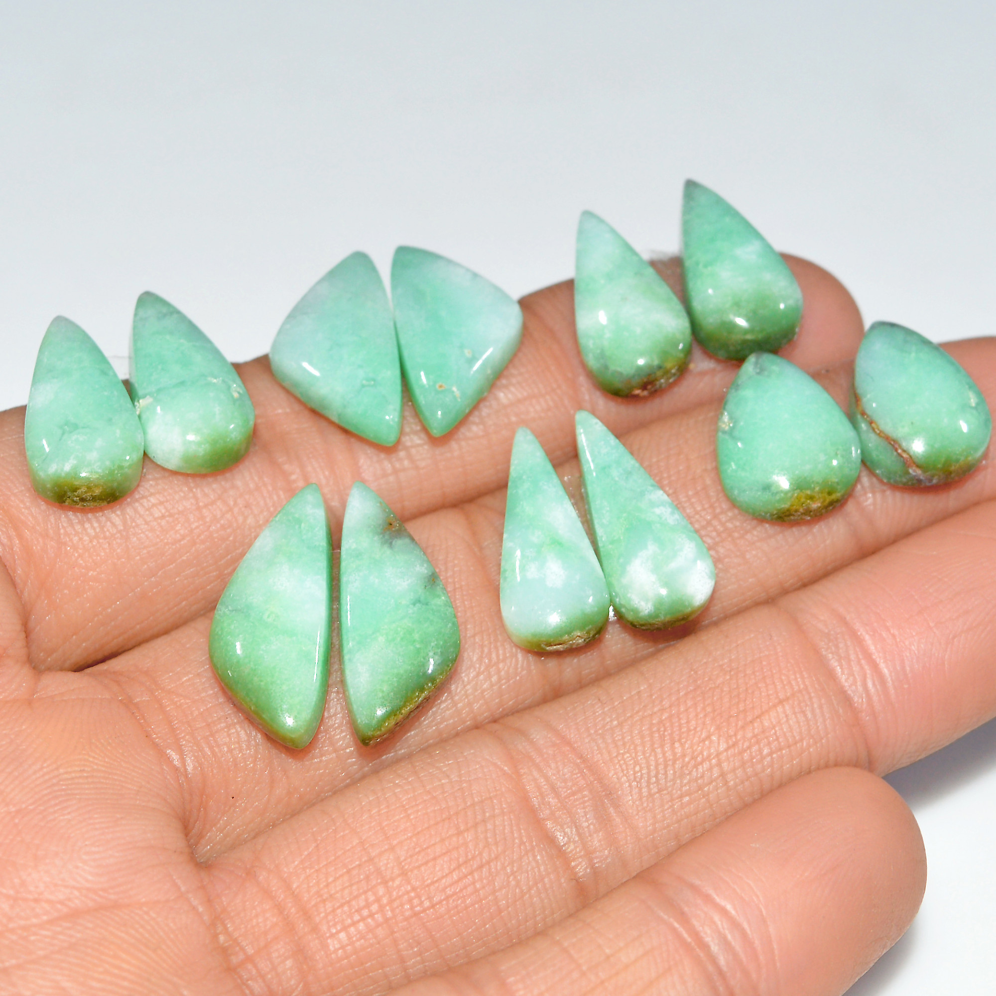 6 Pairs 75 Cts Natural Chrysoprase Cabochon Loose Gemstone Lot Craft Supplies For Silver Jewelry Making For Women 20x7 14x10mm 17553