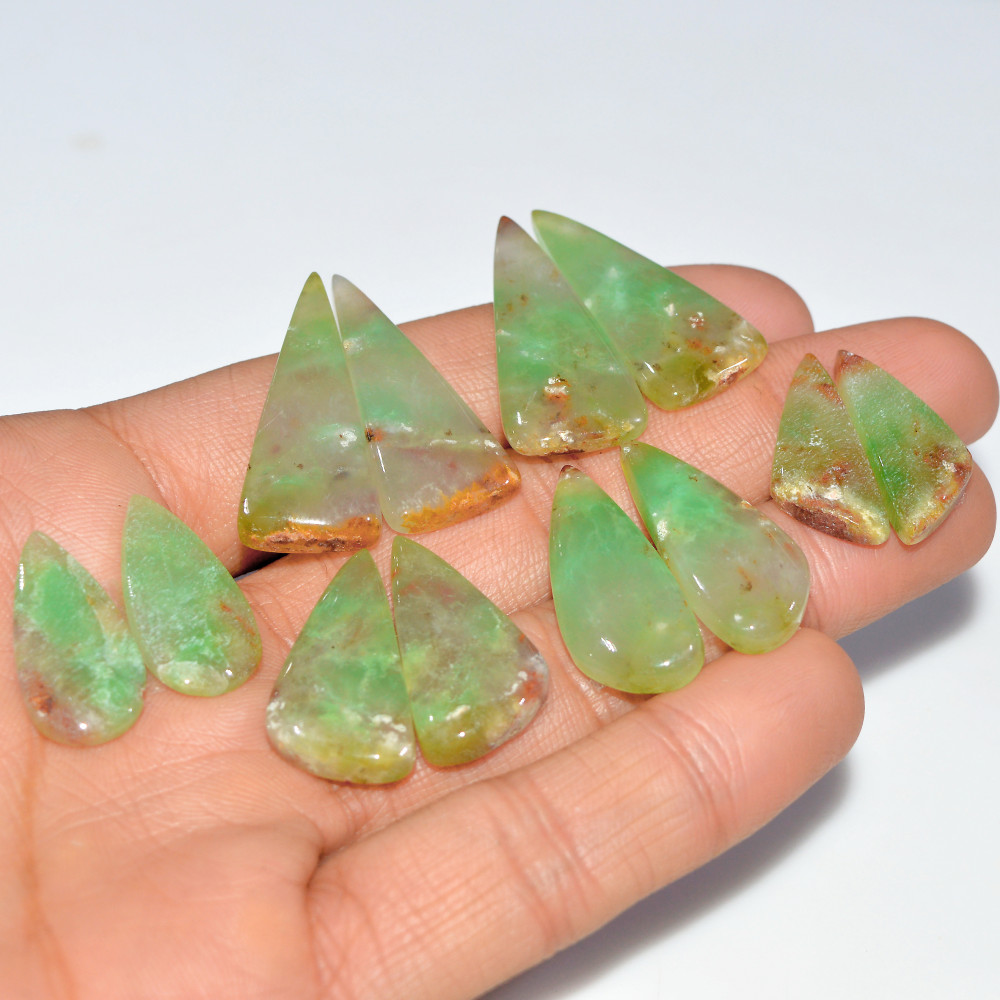 Image of 6 Pairs 148 Cts Natural Chrysoprase Cabochon Loose Gemstone Lot Craft Supplies For Silver Jewelry Making For Women 31x14 20x10mm #17554
