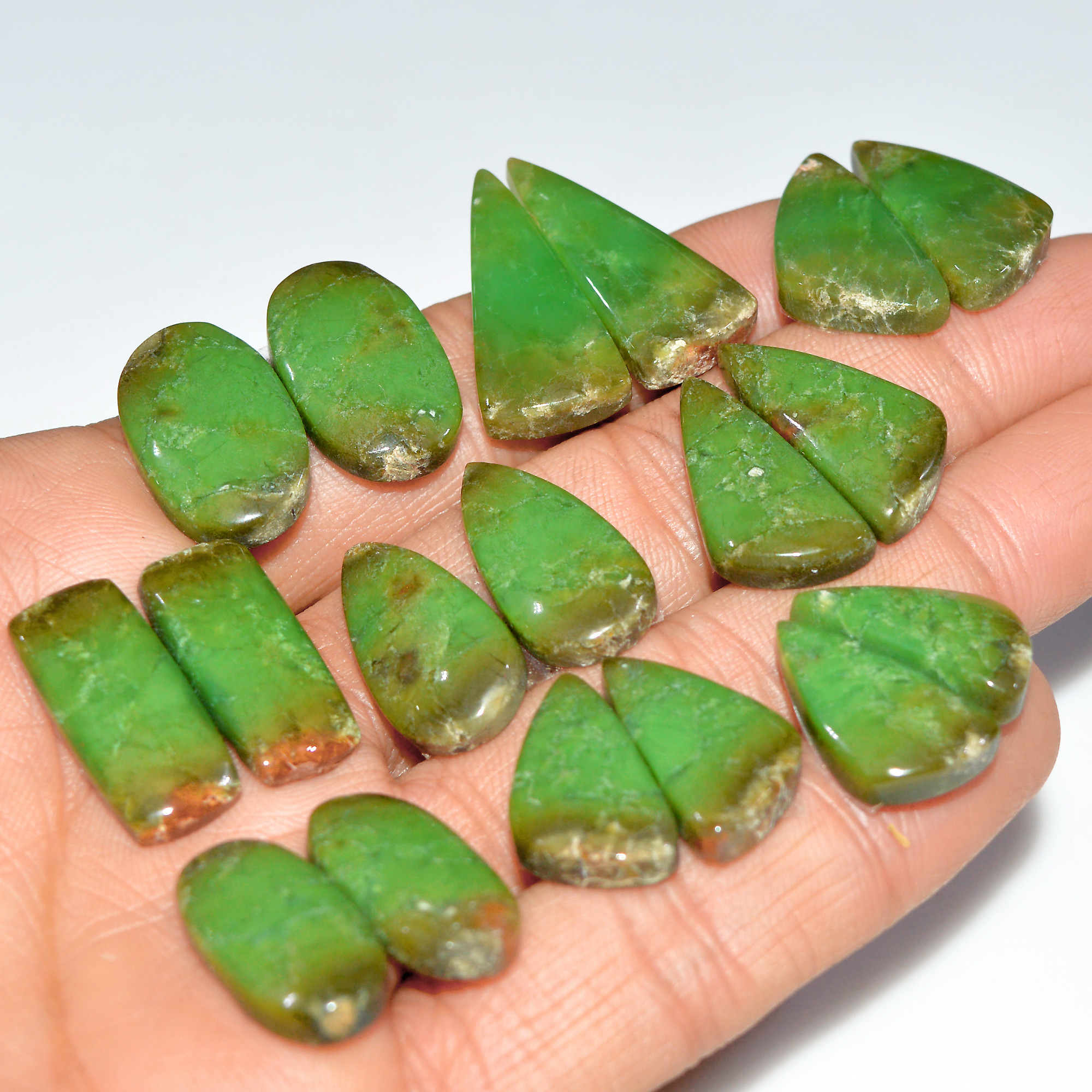 9 Pairs 187 Cts Natural Chrysoprase Cabochon Loose Gemstone Lot Craft Supplies For Silver Jewelry Making For Women 25x10 19x10mm 17555