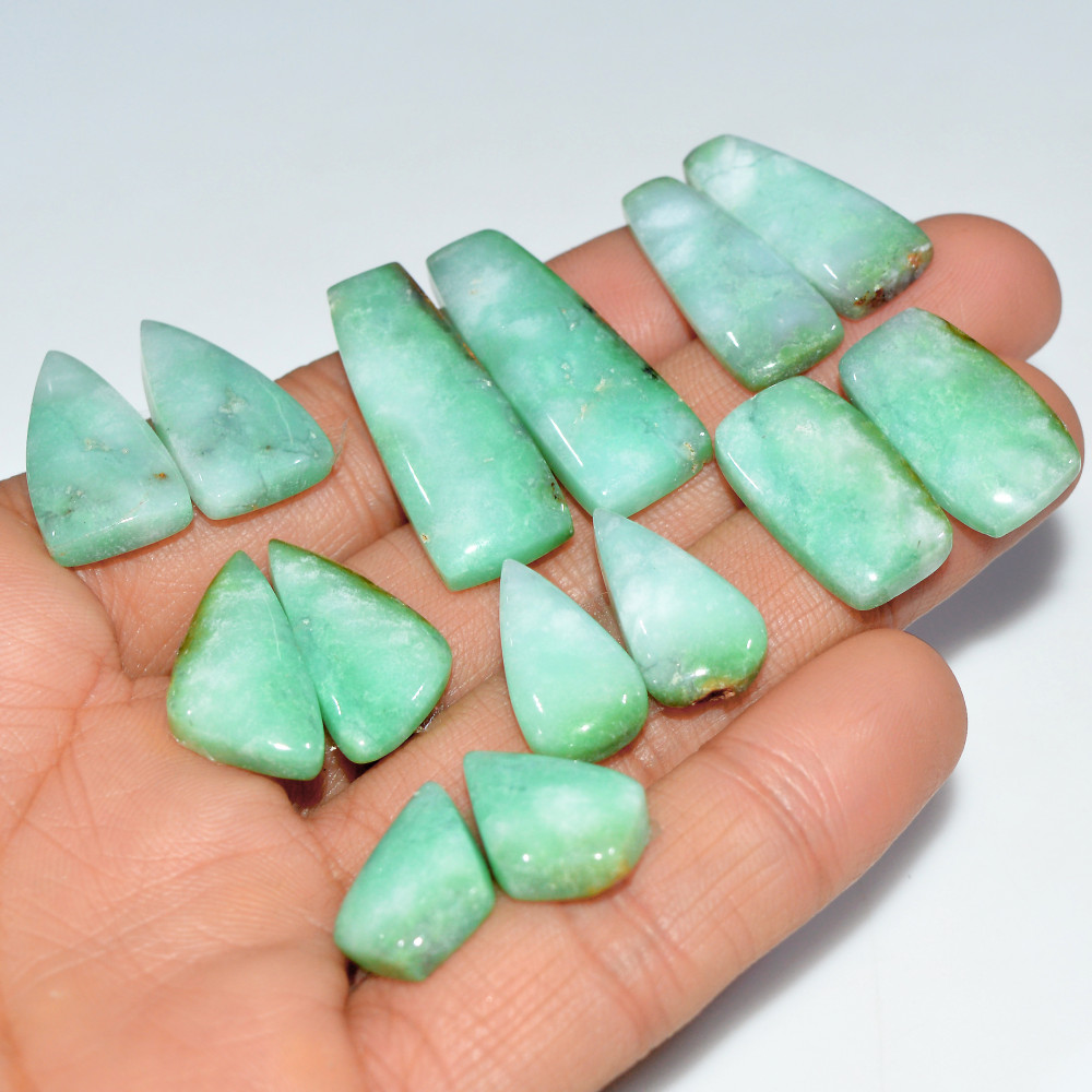 Image of 7 Pairs 176 Cts Natural Chrysoprase Cabochon Loose Gemstone Lot Craft Supplies For Silver Jewelry Making For Women 30x10 19x9mm #17556