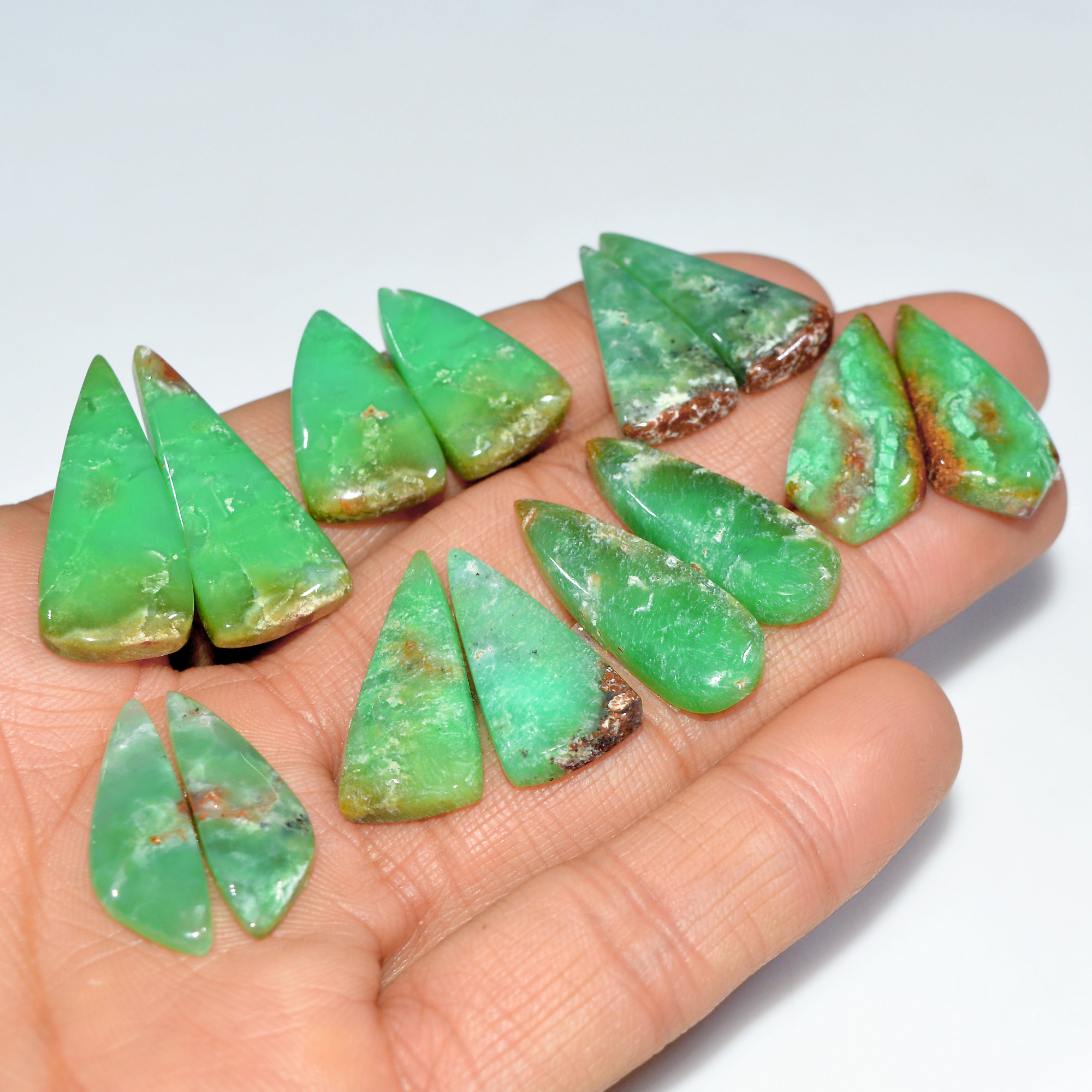 7 Pairs 148 Cts Natural Chrysoprase Cabochon Loose Gemstone Lot Craft Supplies For Silver Jewelry Making For Women 30x11 19x10mm 17557