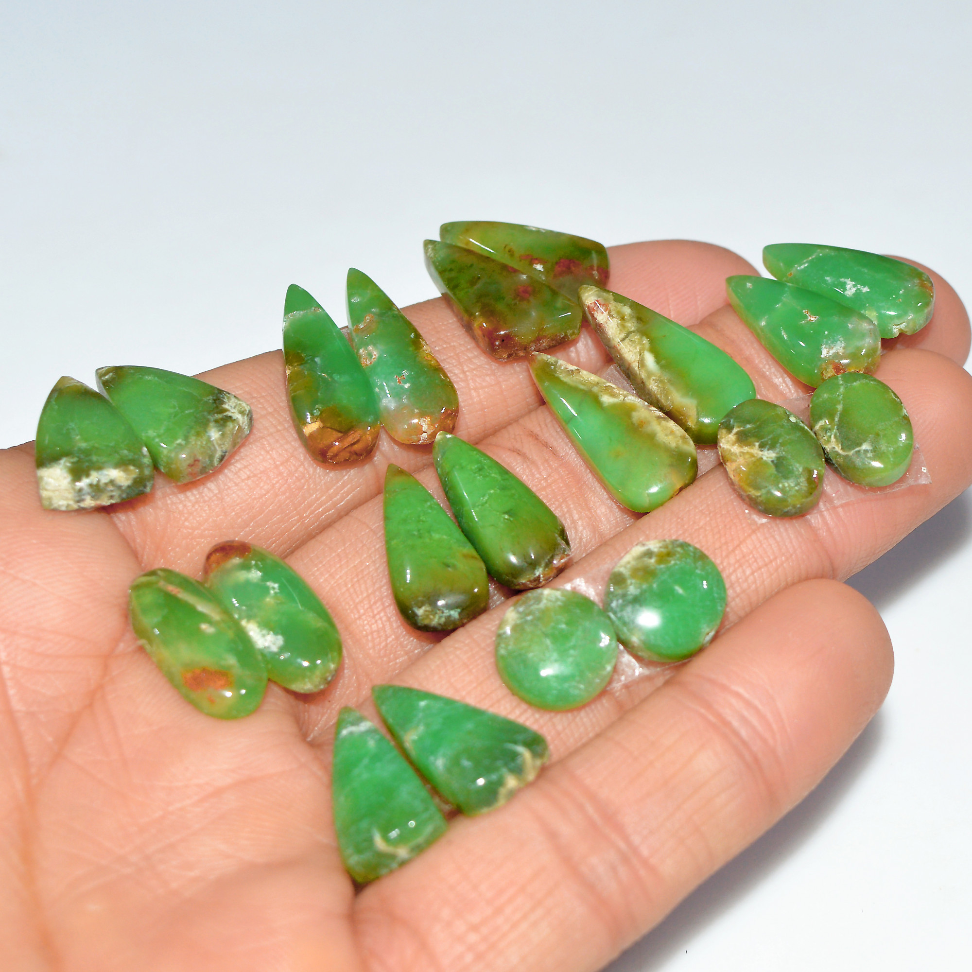 10 Pairs 117 Cts Natural Chrysoprase Cabochon Loose Gemstone Lot Craft Supplies For Silver Jewelry Making For Women 20x7 10x10mm 17558