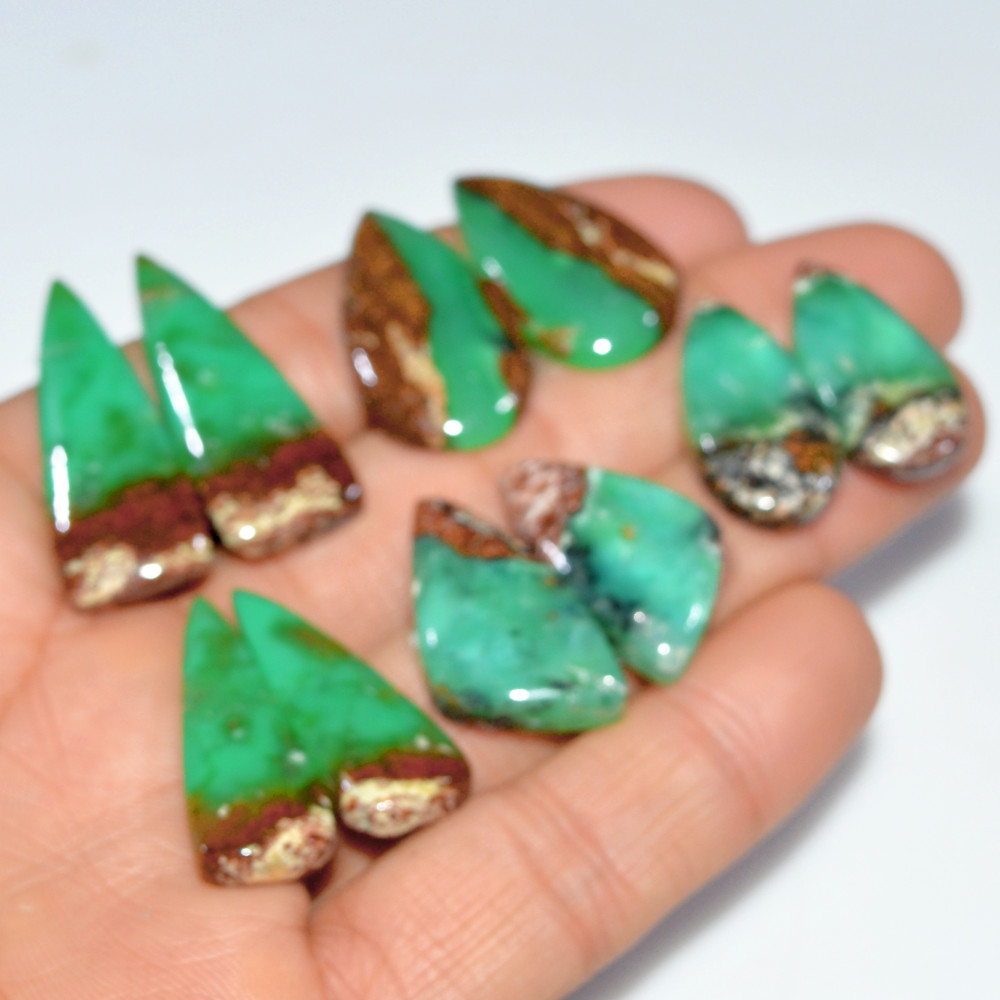 Image of 5 Pairs 146 Cts Natural Chrysoprase Cabochon Loose Gemstone Lot Craft Supplies For Silver Jewelry Making For Women 30x10 24x10mm #17559