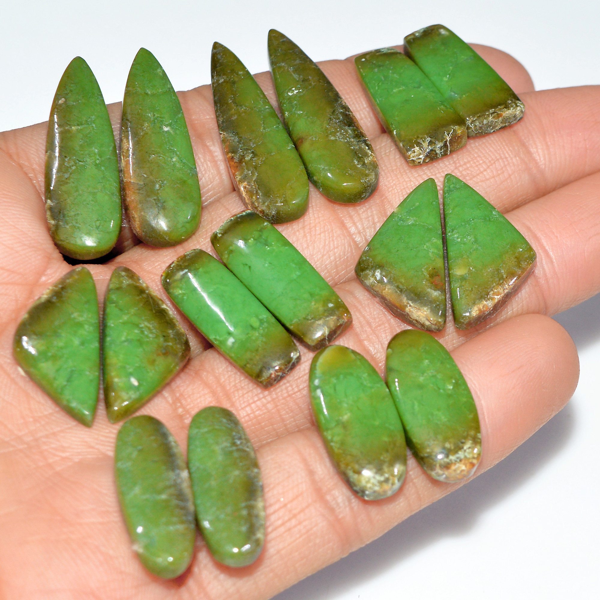 8 Pairs 161 Cts Natural Chrysoprase Cabochon Loose Gemstone Lot Craft Supplies For Silver Jewelry Making For Women 34x9 20x9mm 17561
