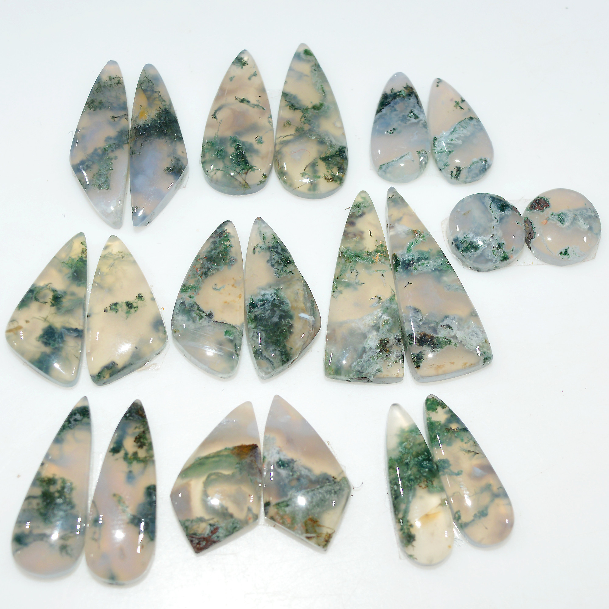 10 Pairs 149 Cts Natural Green Moss Agate Cabochon Gemstone Pair Lot For Silver Jewelry 30x9 16x9mm 25x10 10x10mm 17570