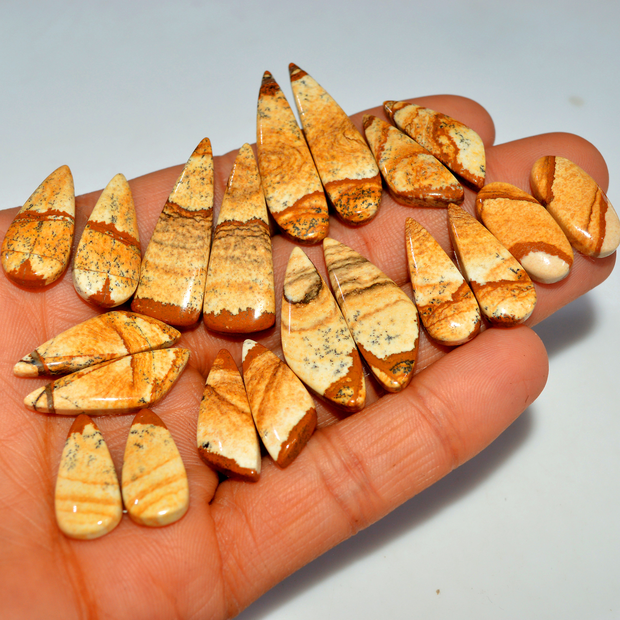 10 Pairs 203Cts  Natural Brown Picture Jasper Cabochon Gemstone Pair Lot Gift for Her 35x10 20x10mm 17633