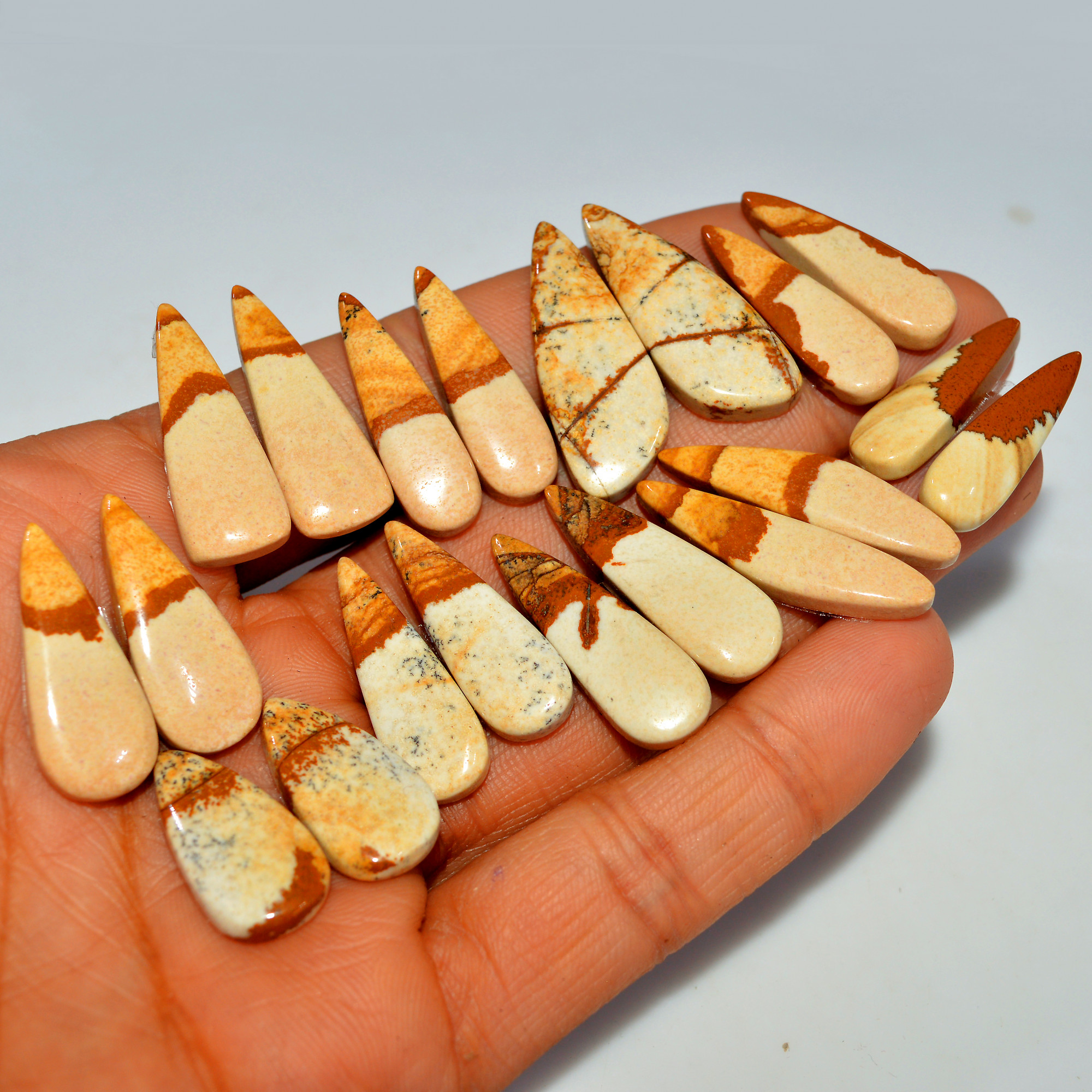 10 Pairs 199Cts Natural Brown Picture Jasper Cabochon Gemstone Pair Lot Gift for Her 30x10 20x10mm 17634