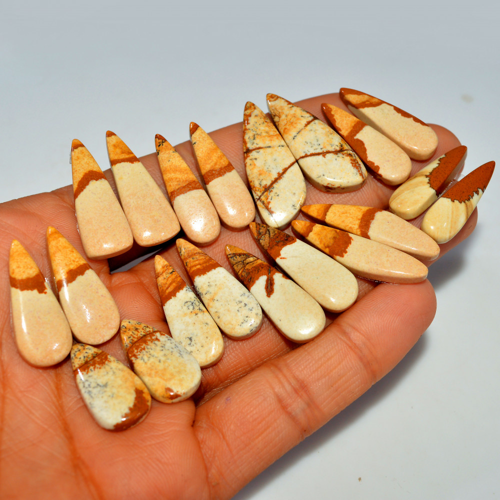 Image of 10 Pairs 199Cts  Natural Brown Picture Jasper Cabochon Gemstone Pair Lot Gift for Her 30x10 20x10mm #17634