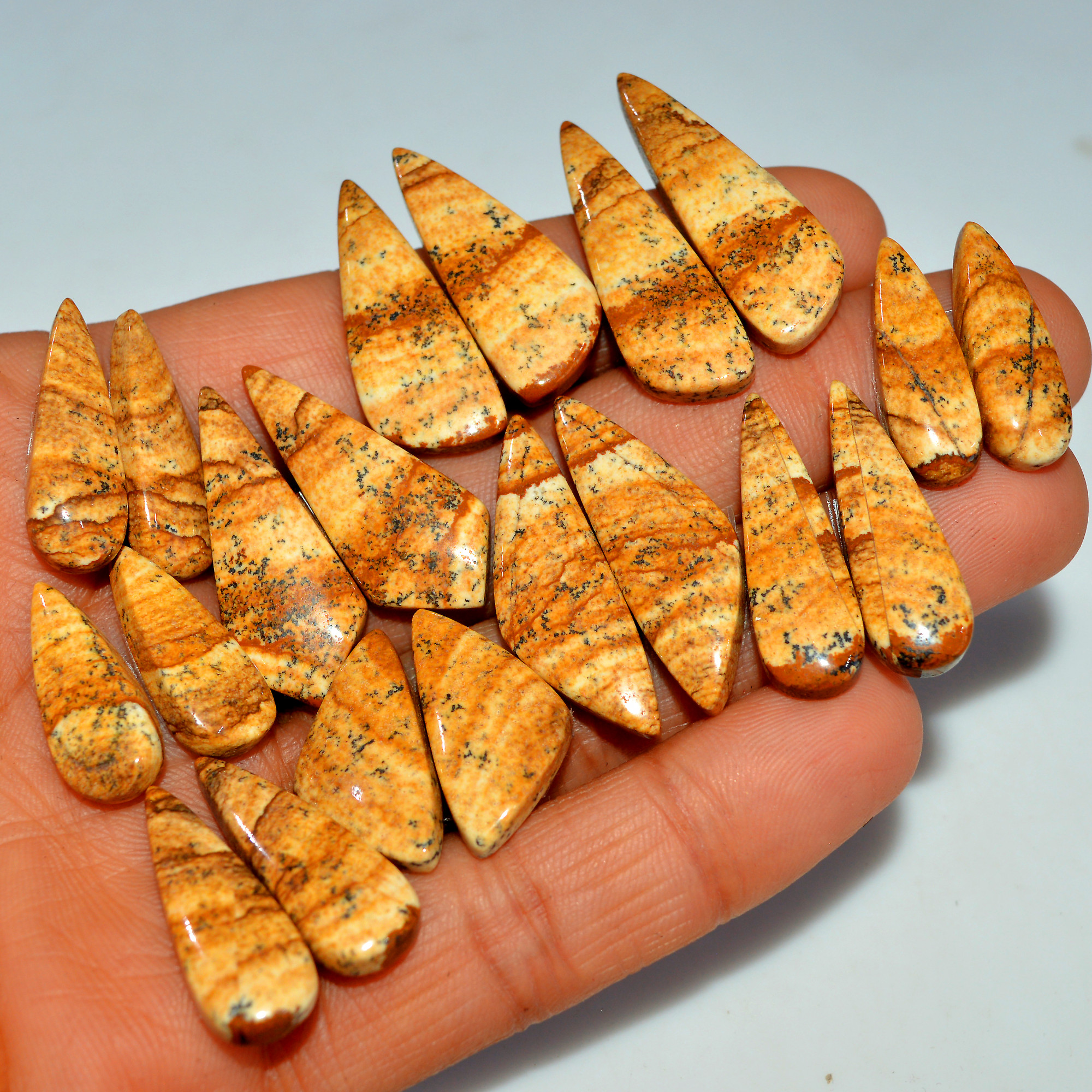 10 Pairs 197Cts Natural Brown Picture Jasper Cabochon Gemstone Pair Lot Gift for Her 30x10 23x10mm 17640