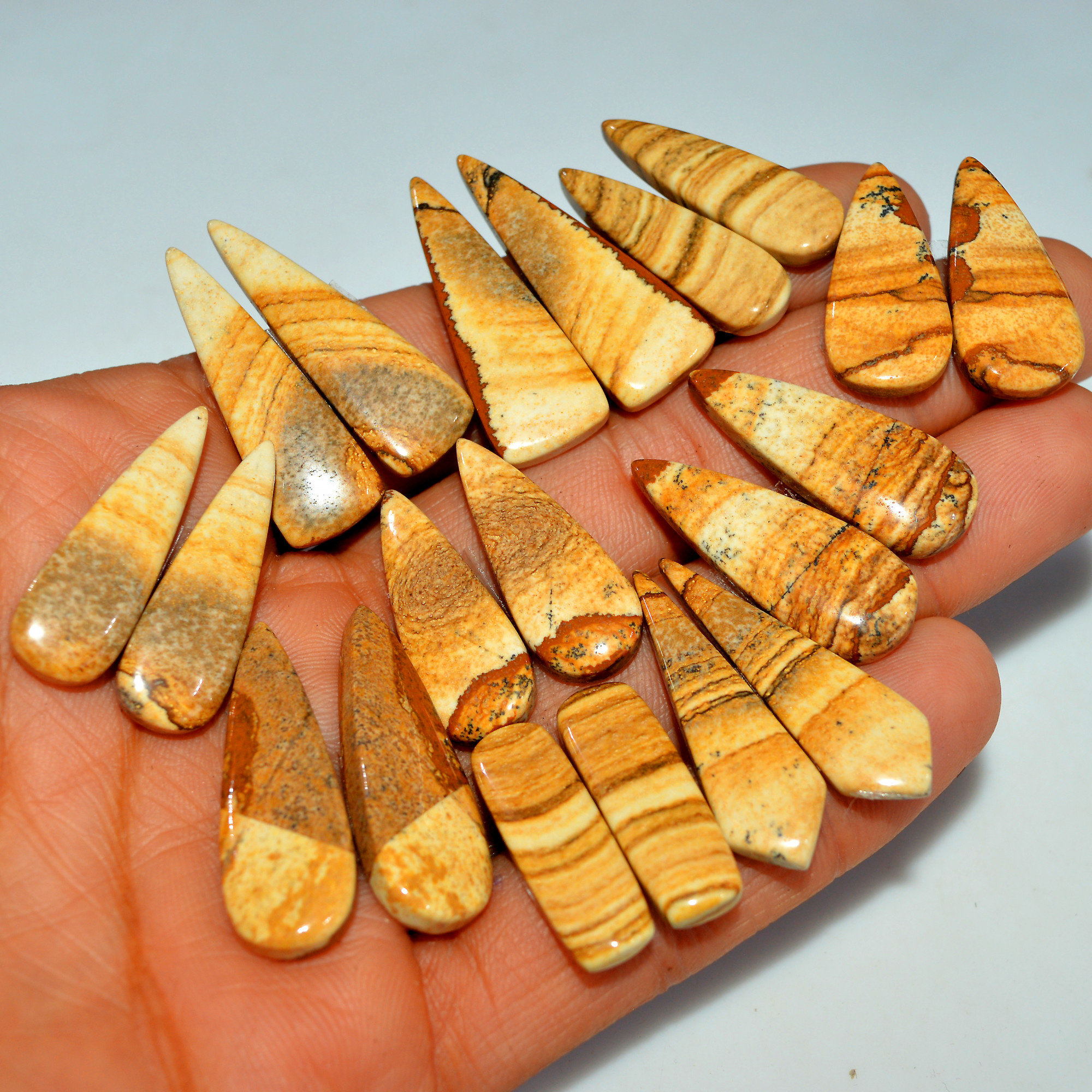 10 Pairs 209Cts  Natural Brown Picture Jasper Cabochon Gemstone Pair Lot Gift for Her 30x10 25x10mm 17641