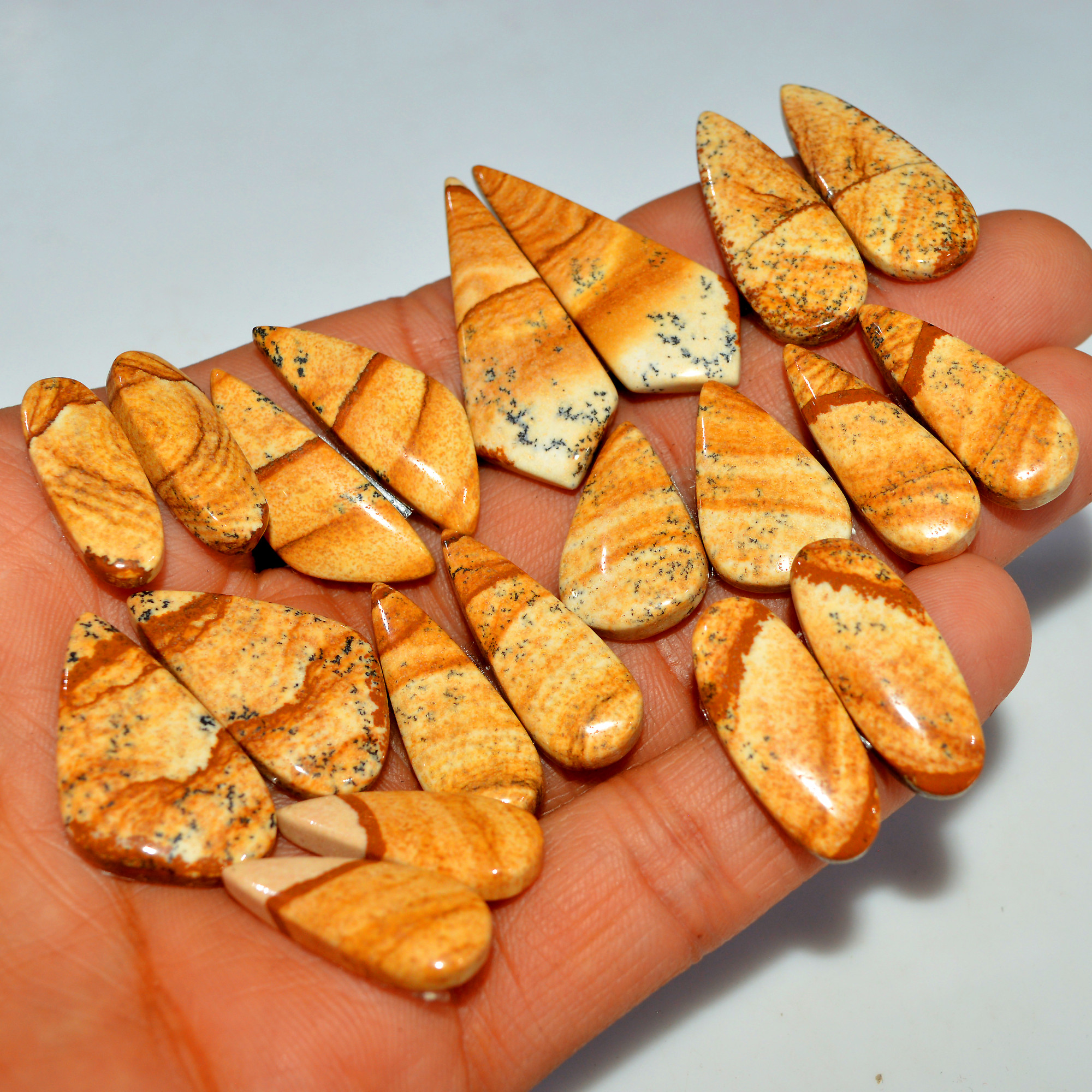 10 Pairs 218Cts  Natural Brown Picture Jasper Cabochon Gemstone Pair Lot Gift for Her 35x14 20x12mm 17642