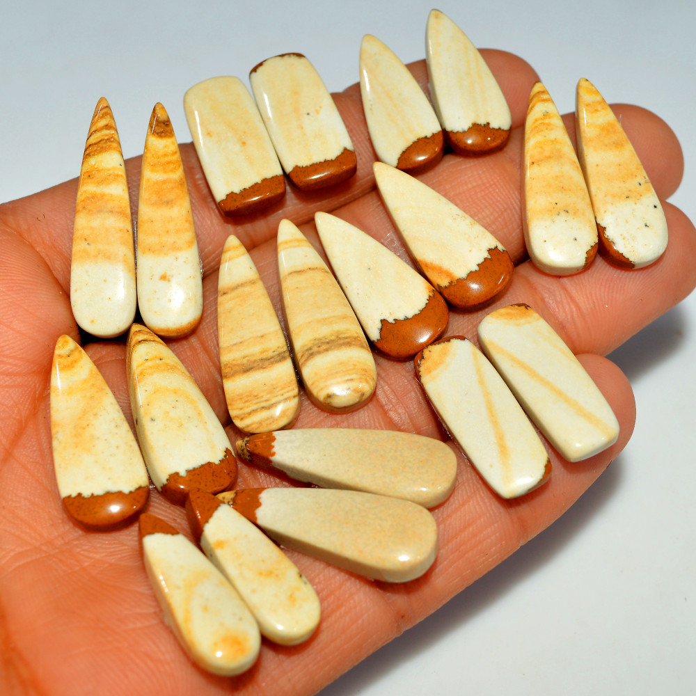 Image of 10 Pairs 176Cts  Natural Brown Picture Jasper Cabochon Gemstone Pair Lot Gift for Her 30x6 20x8mm #17644