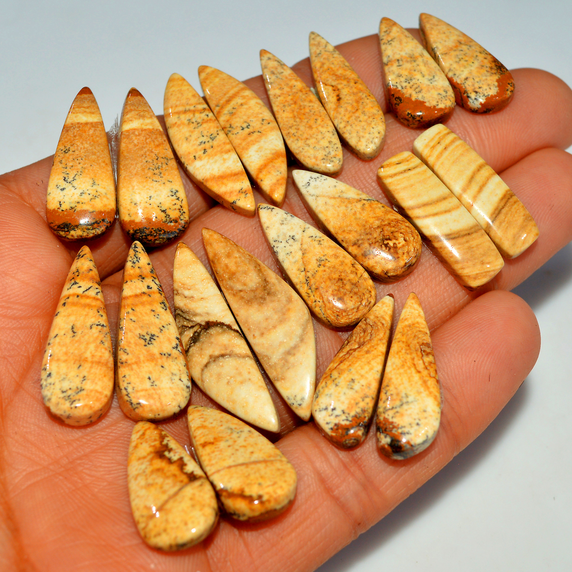 10 Pairs 171Cts  Natural Brown Picture Jasper Cabochon Gemstone Pair Lot Gift for Her 32x8 20x9mm 17645