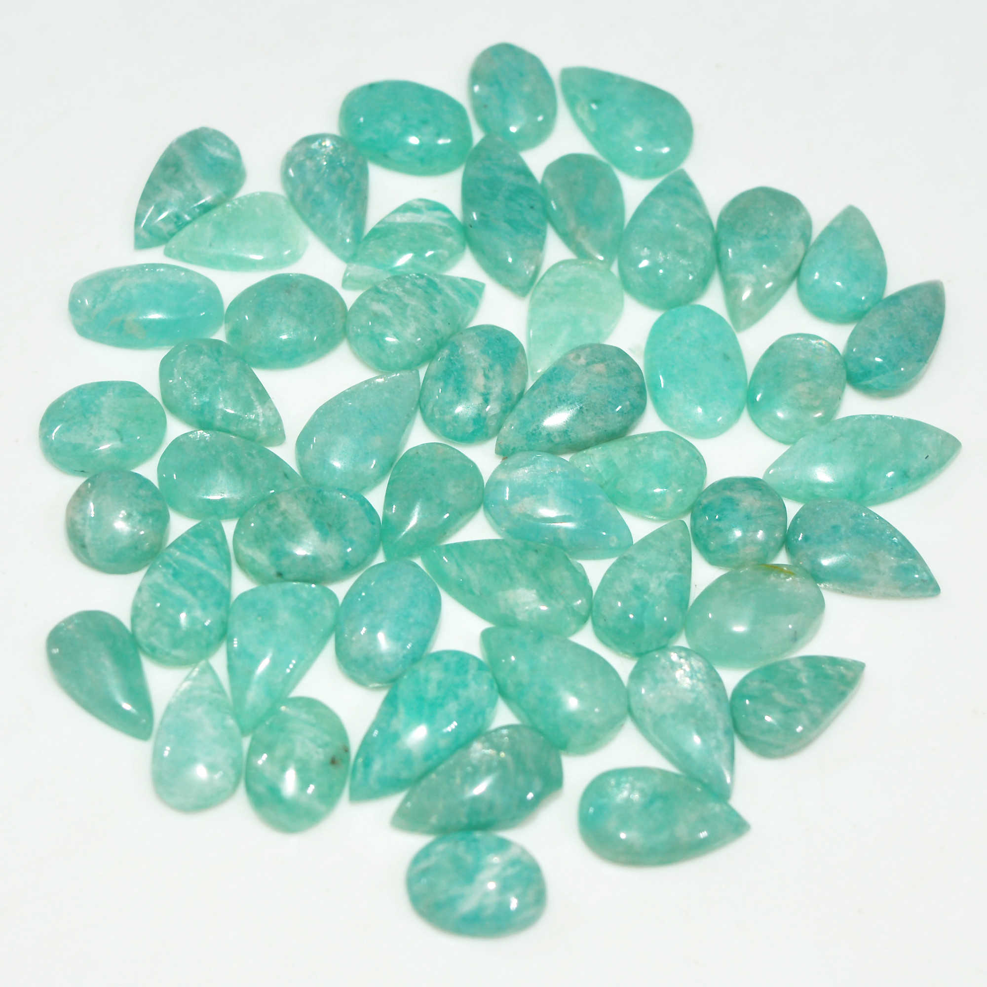 49Pcs 49Cts Natural Green Amazonite Loose Gemstone Cabochon For Silver Jewelry 10x4 5x3mm 17647