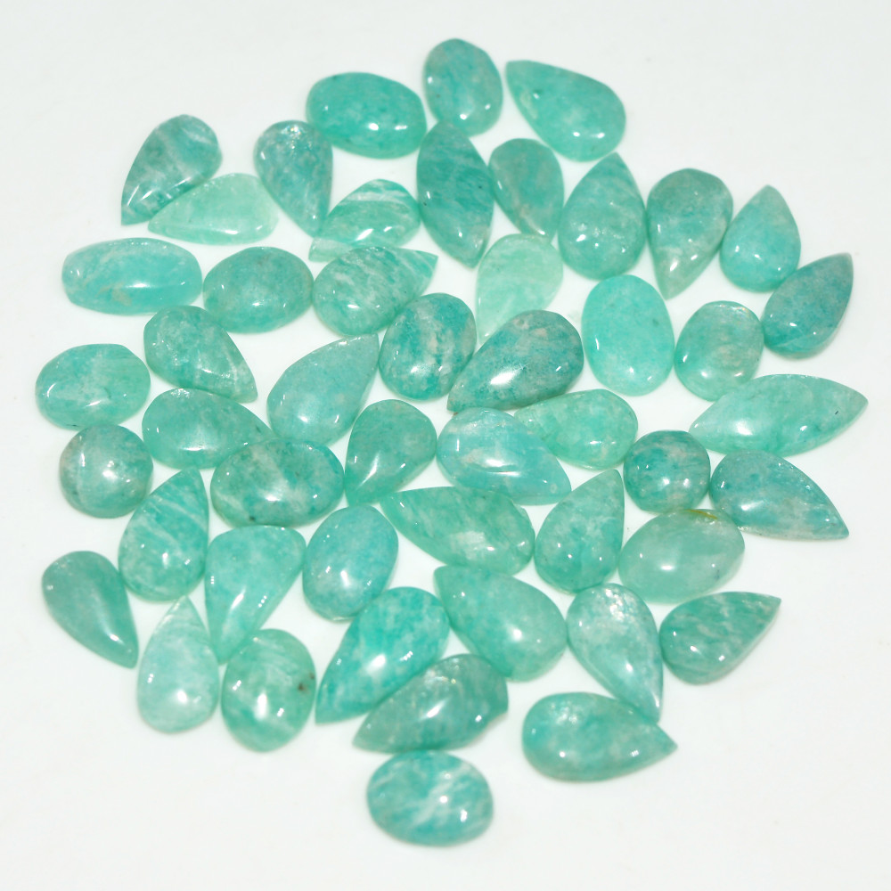 Image of 49Pcs 49Cts Natural Green Amazonite Loose Gemstone Cabochon For Silver Jewelry 10x4 5x3mm #17647