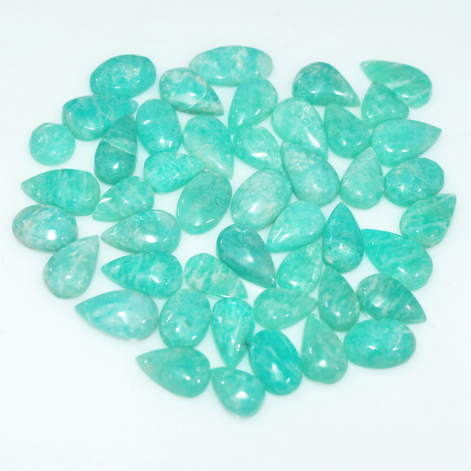 45Pcs 44Cts Natural Green Amazonite Loose Gemstone Cabochon For Silver Jewelry 10x4 5x3mm 17648