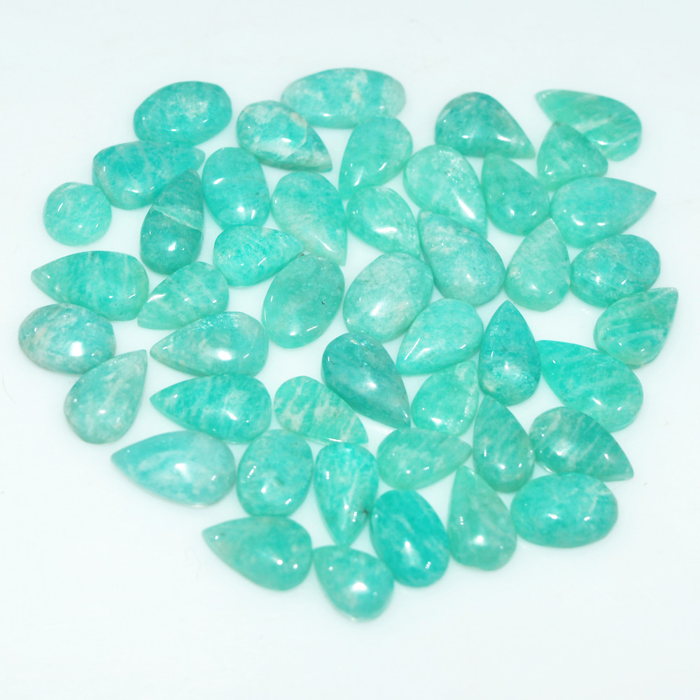 Image of 45Pcs 44Cts Natural Green Amazonite Loose Gemstone Cabochon For Silver Jewelry 10x4 5x3mm #17648