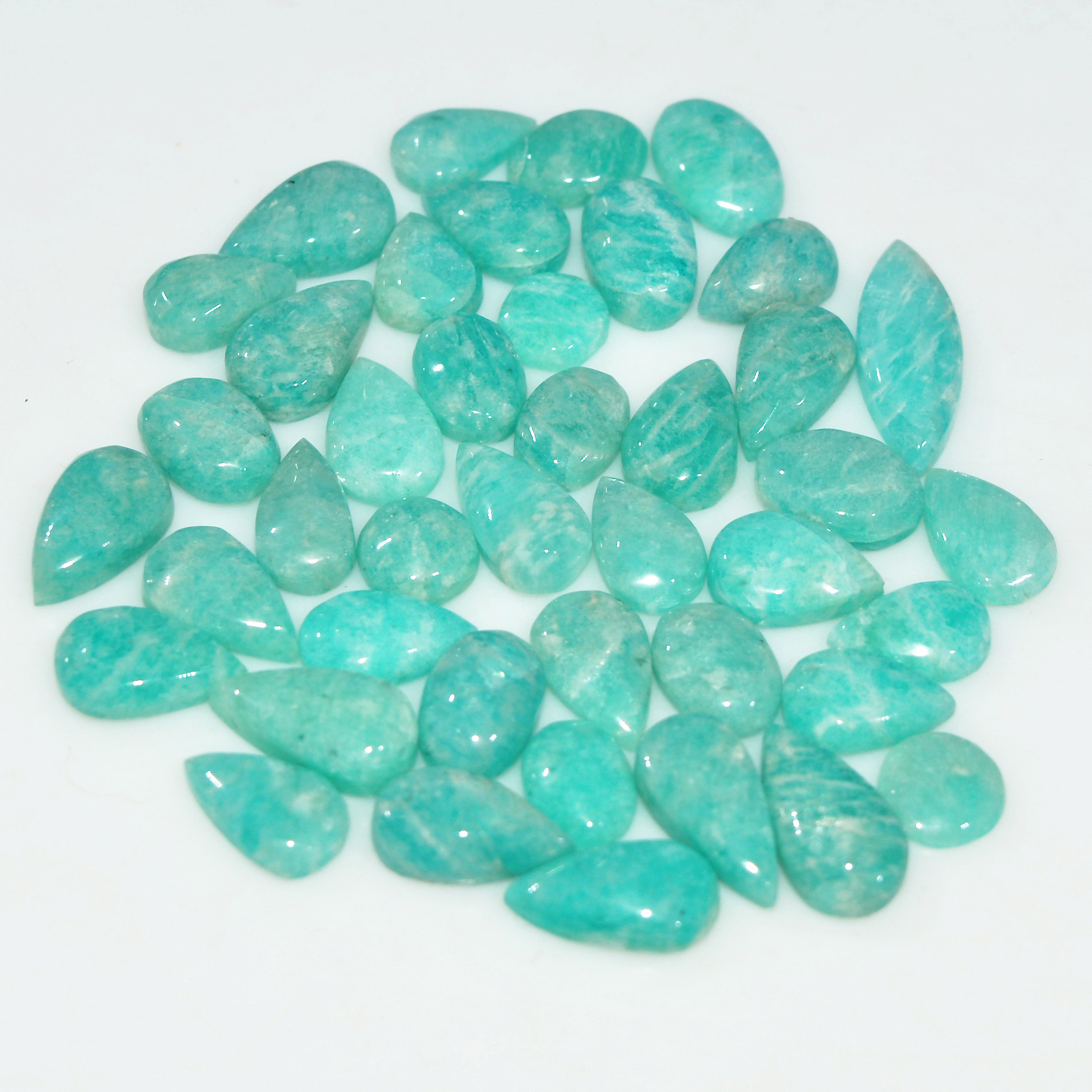 40Pcs 67Cts Natural Green Amazonite Loose Gemstone Cabochon For Silver Jewelry 15x5 5x5mm 17650