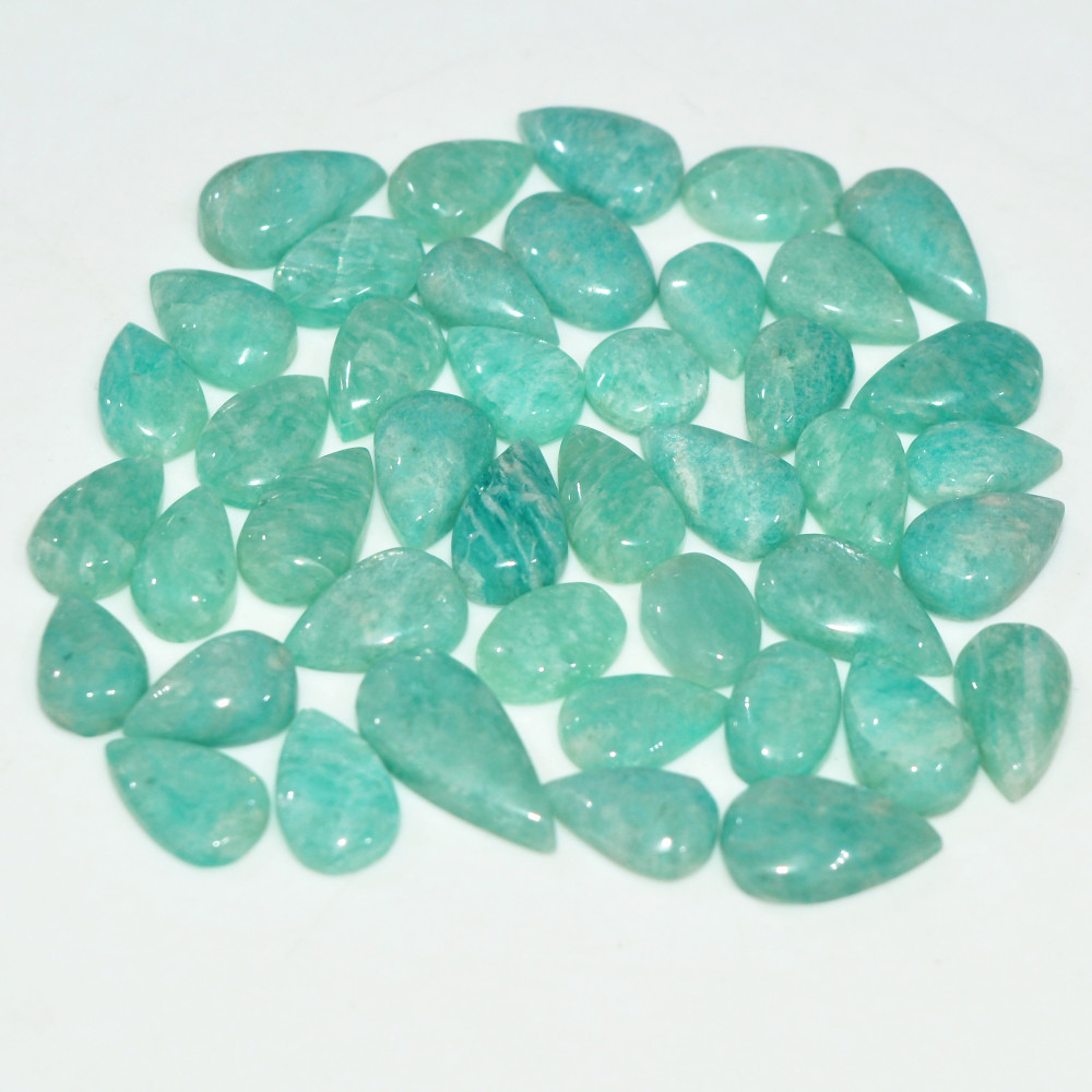 Image of 41Pcs 68Cts Natural Green Amazonite Loose Gemstone Cabochon For Silver Jewelry 13x5 7x4mm #17651