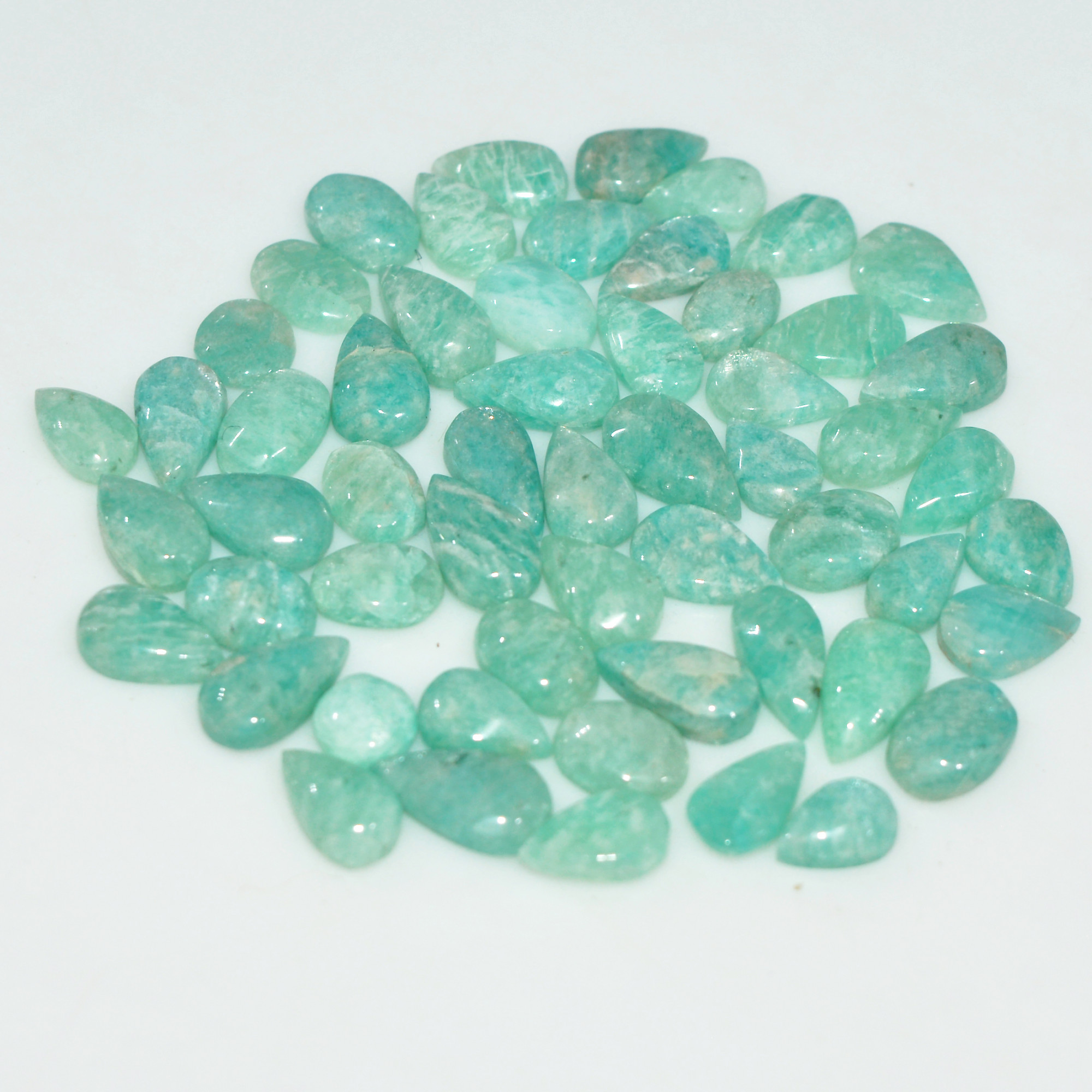 53Pcs 52Cts Natural Green Amazonite Loose Gemstone Cabochon For Silver Jewelry 9x5 5x3mm 17652