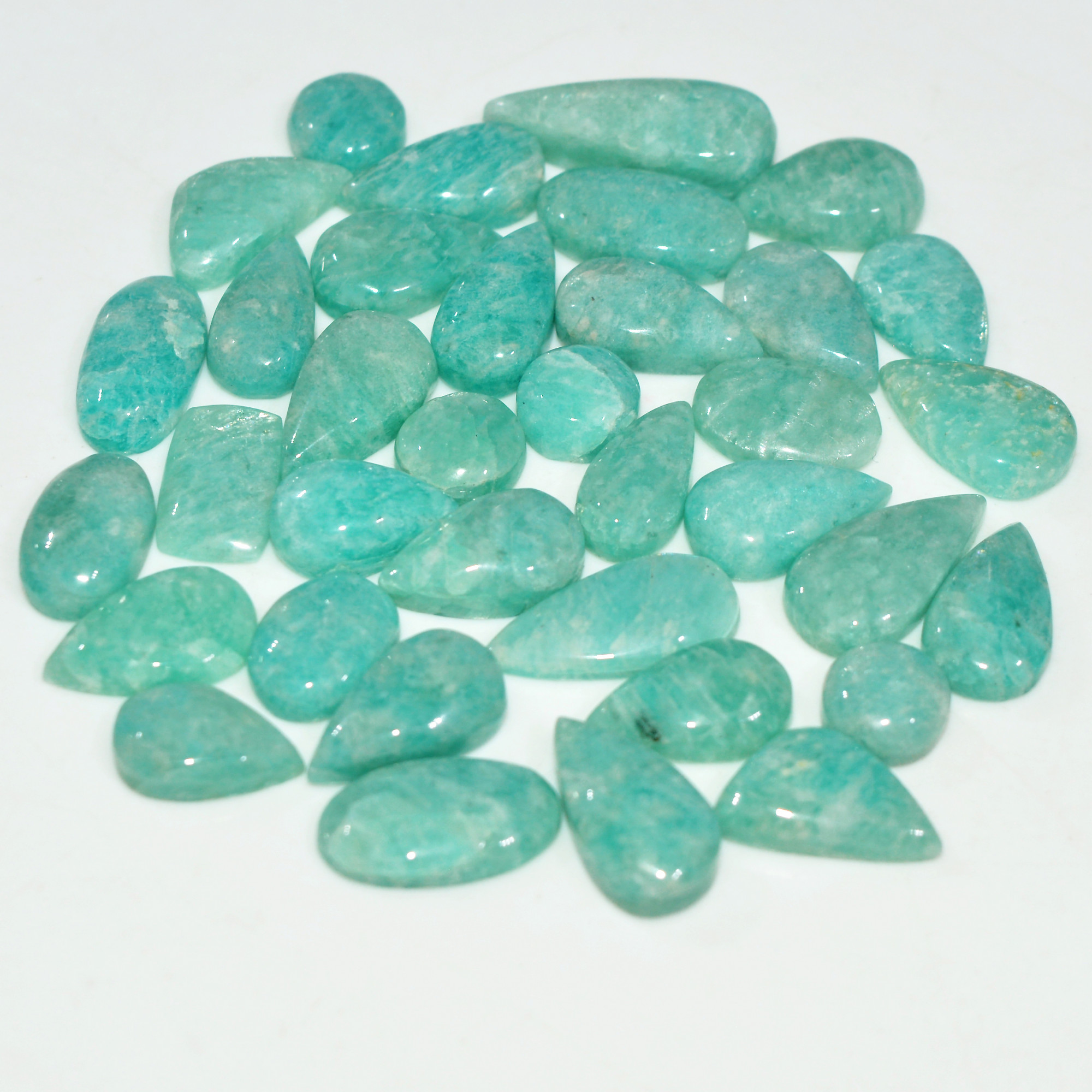 36Pcs 94Cts Natural Green Amazonite Loose Gemstone Cabochon For Silver Jewelry 18x5 5x5mm 17653